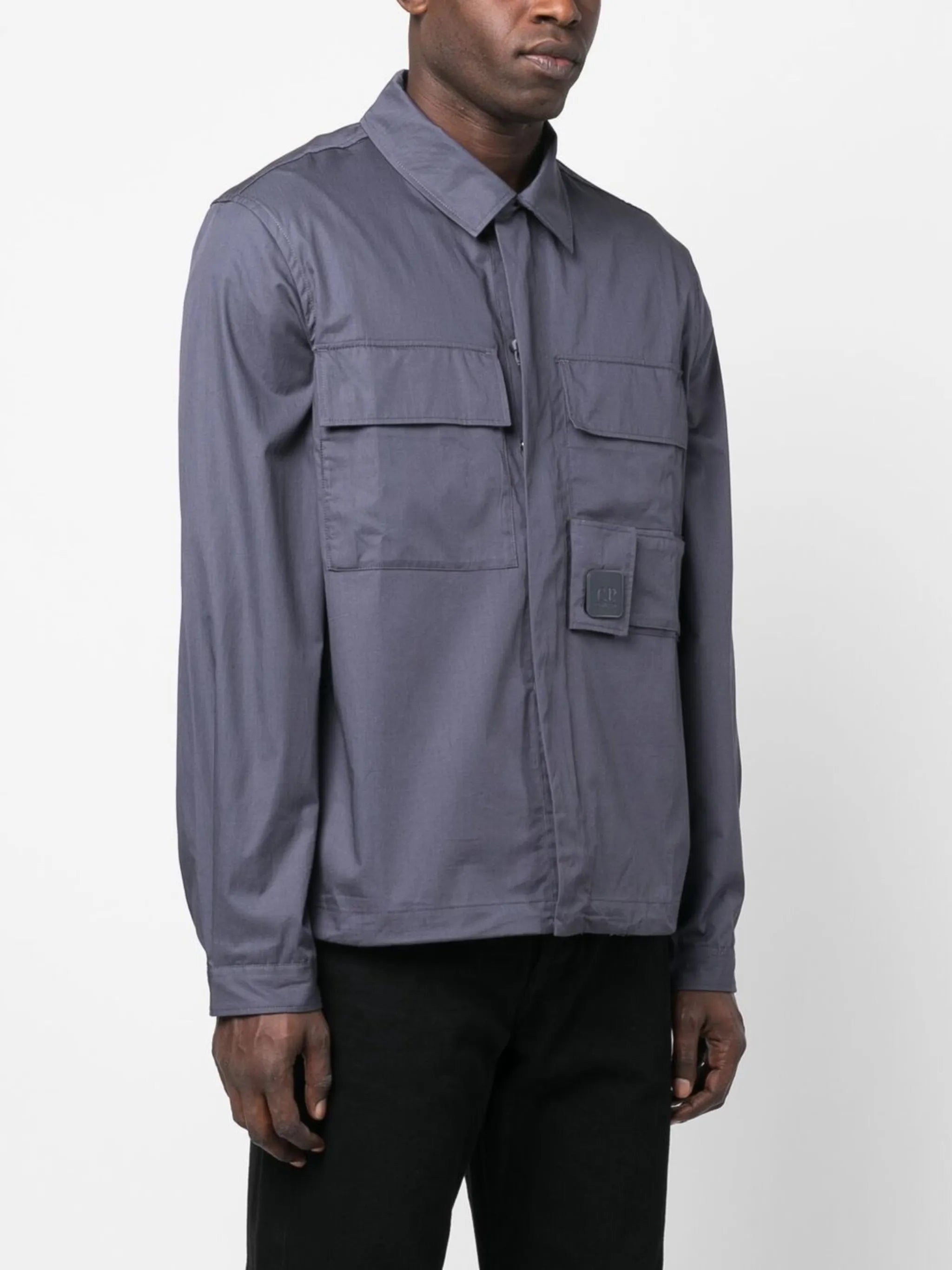 logo-patch cotton shirt jacket