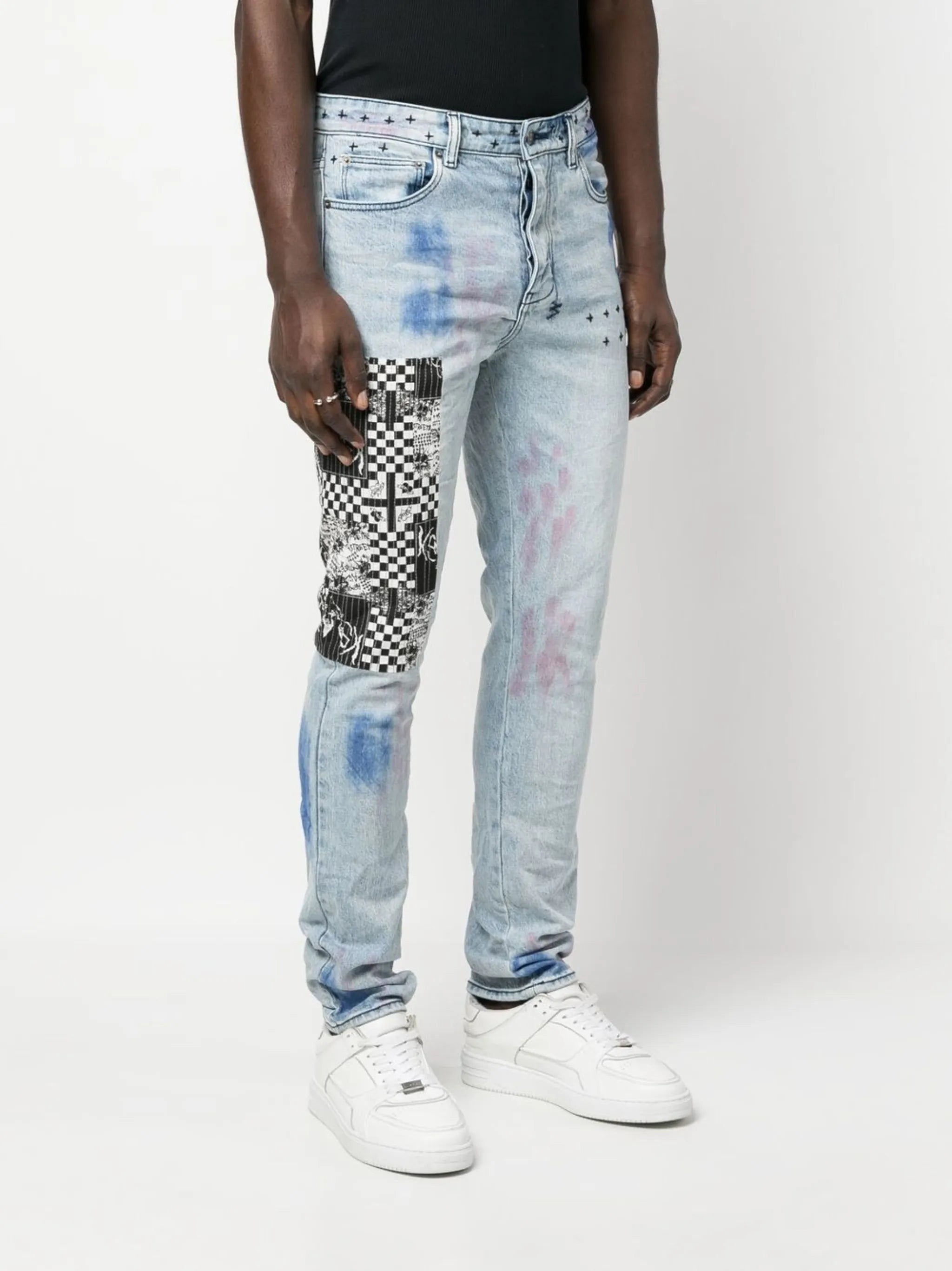 patch-detail skinny-cut jeans