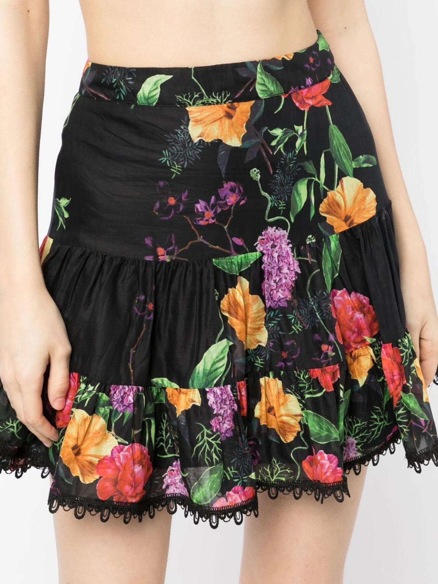 floral lace-trim miniskirt