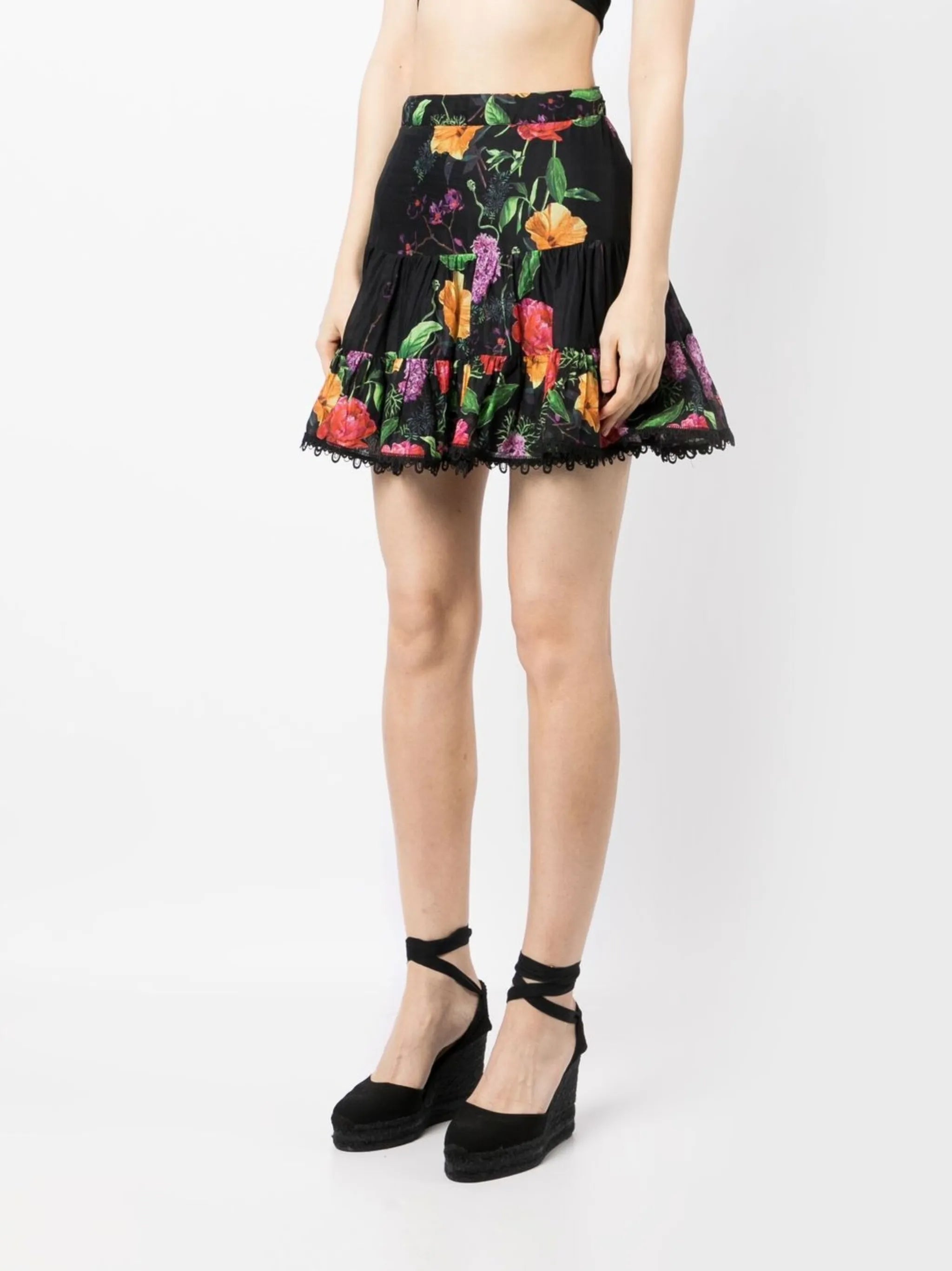 floral lace-trim miniskirt
