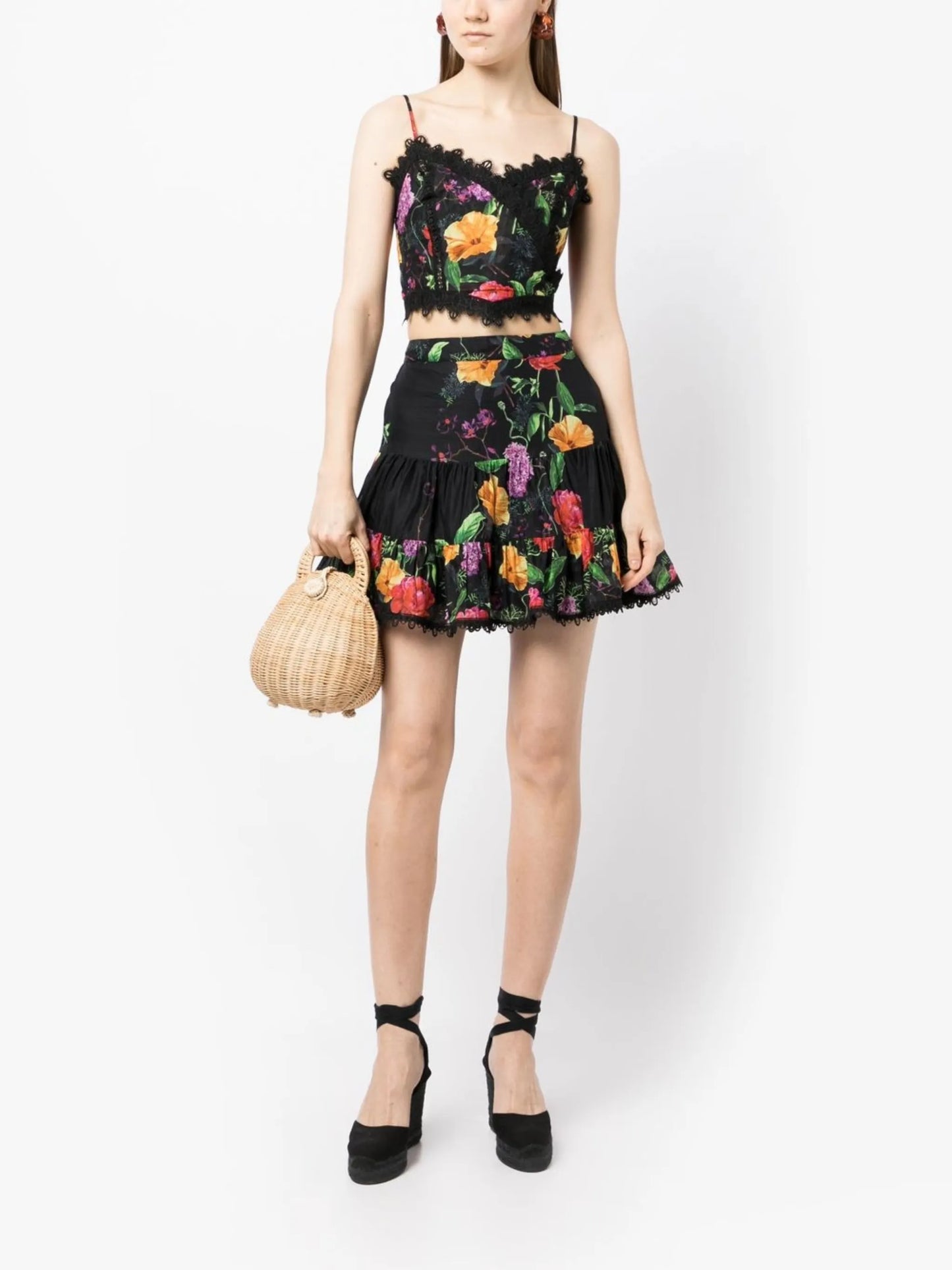 floral lace-trim miniskirt