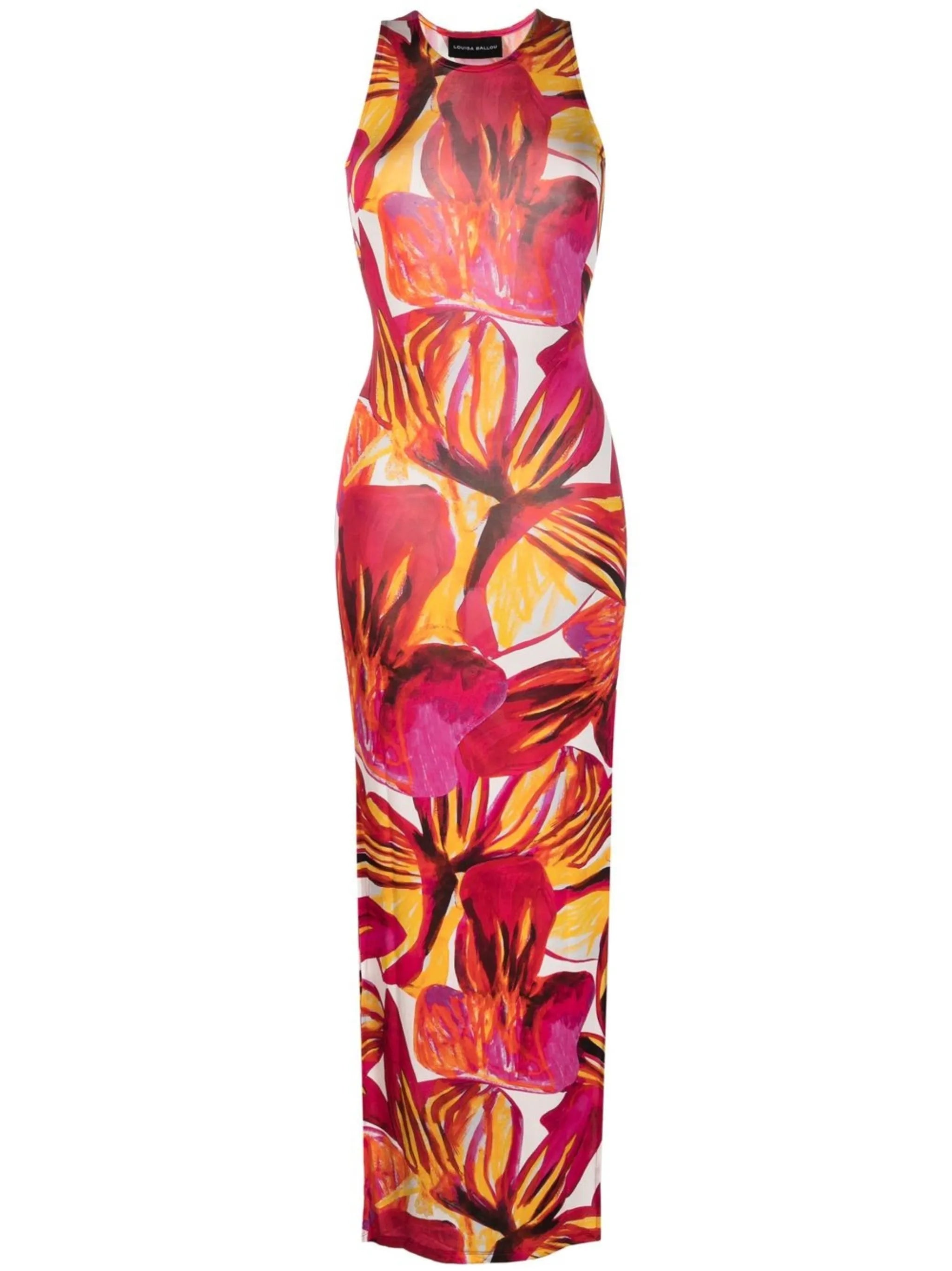 sleeveless printed maxi dress