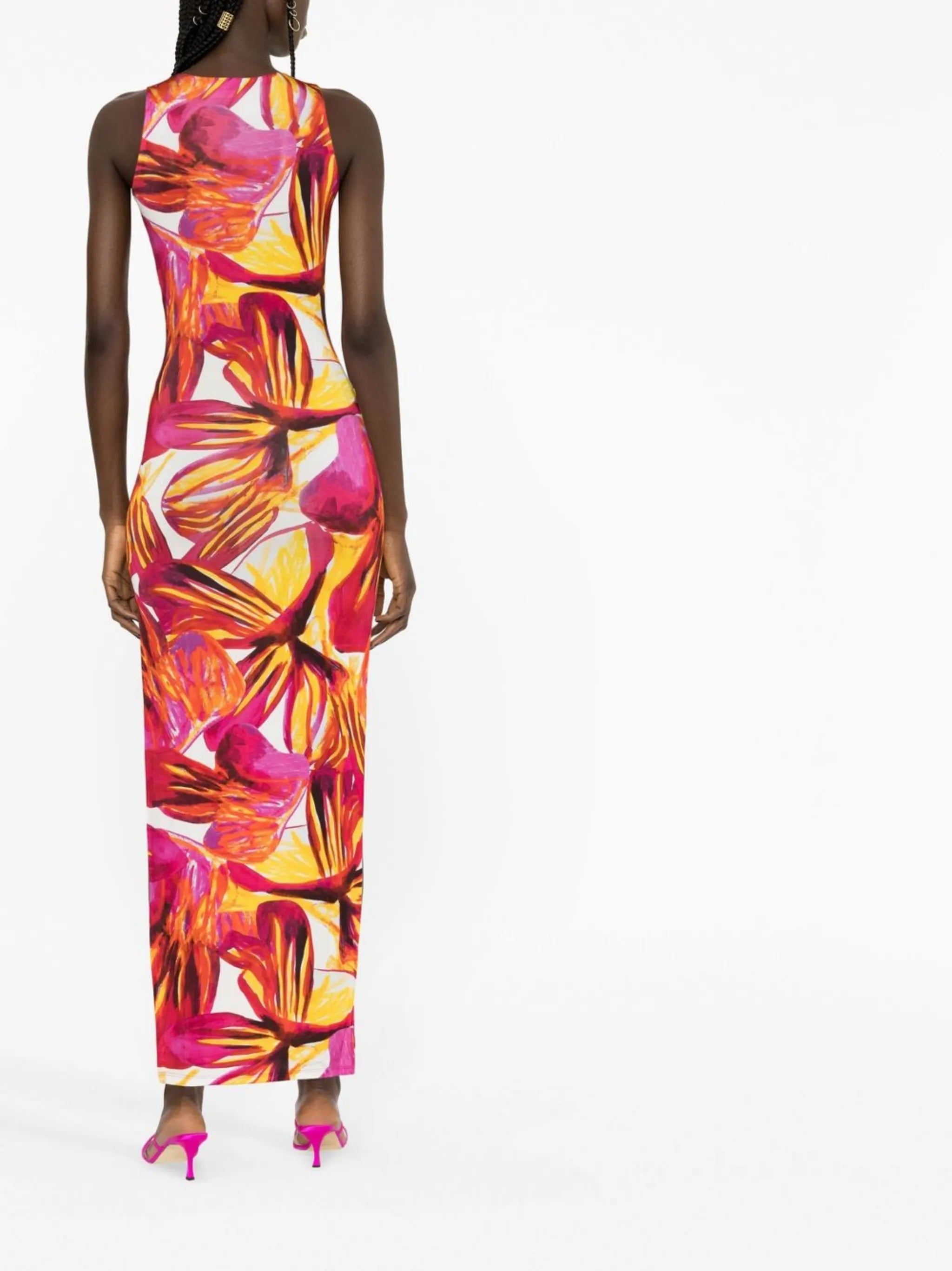sleeveless printed maxi dress