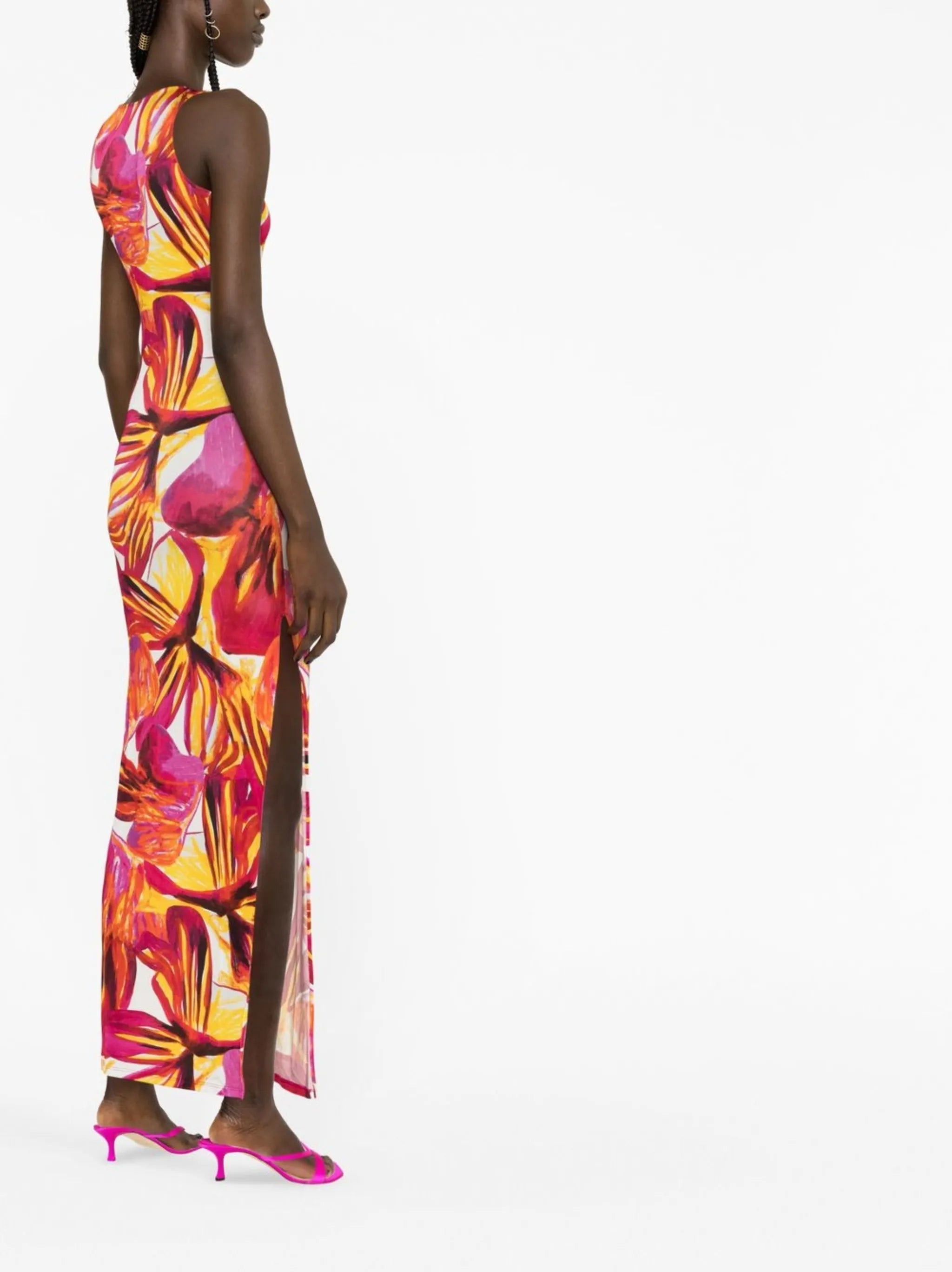 sleeveless printed maxi dress
