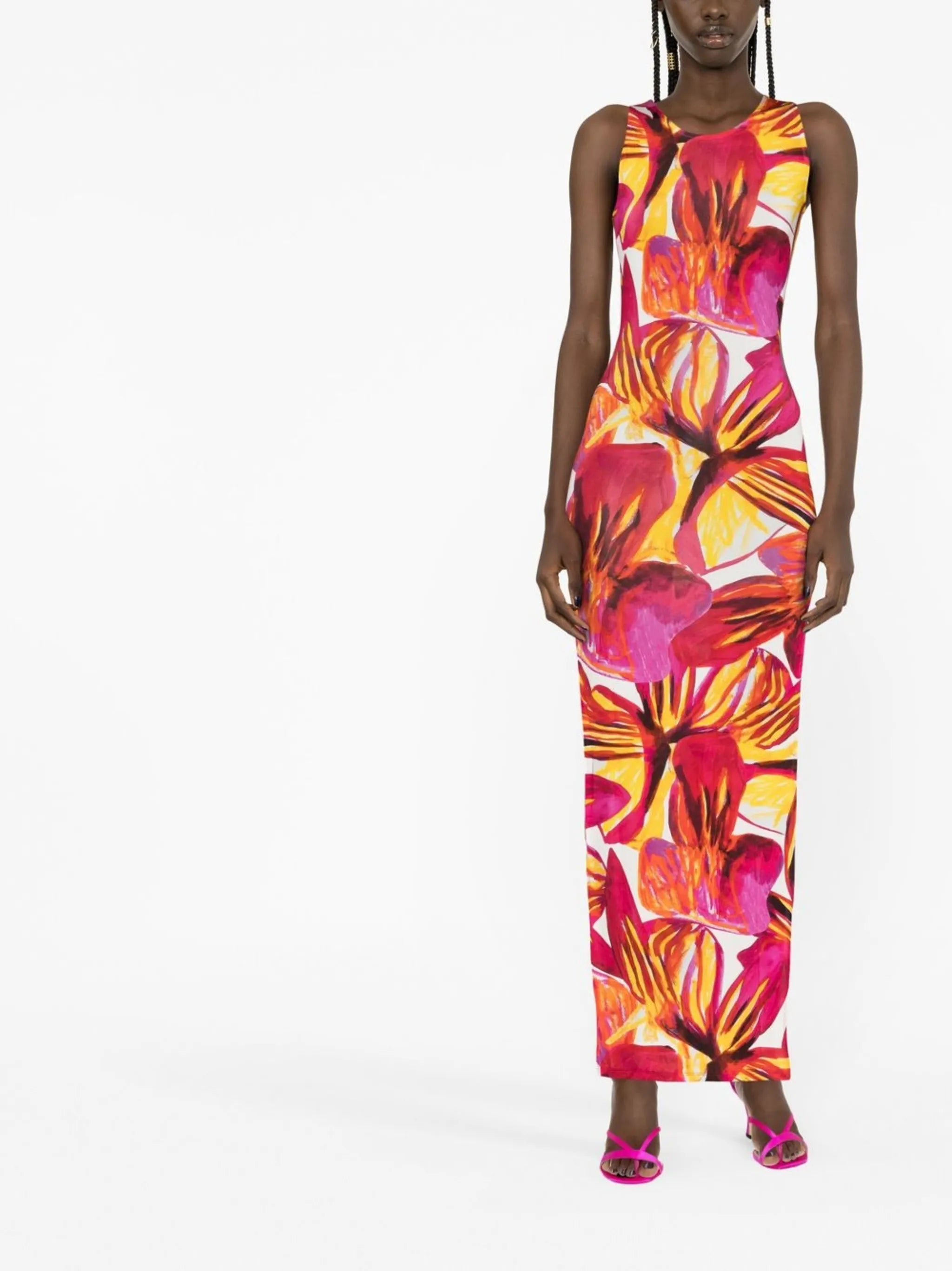 sleeveless printed maxi dress