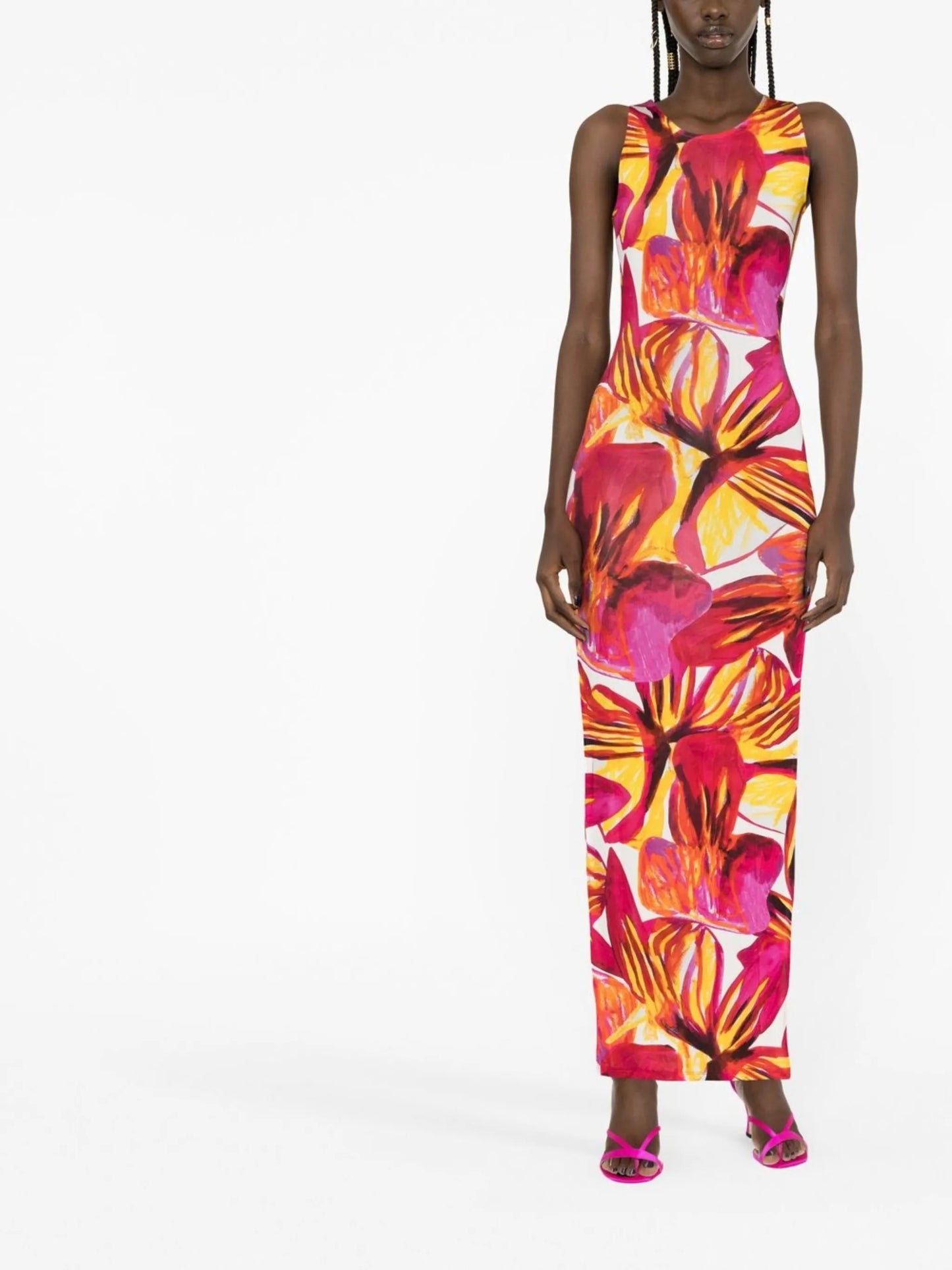sleeveless printed maxi dress