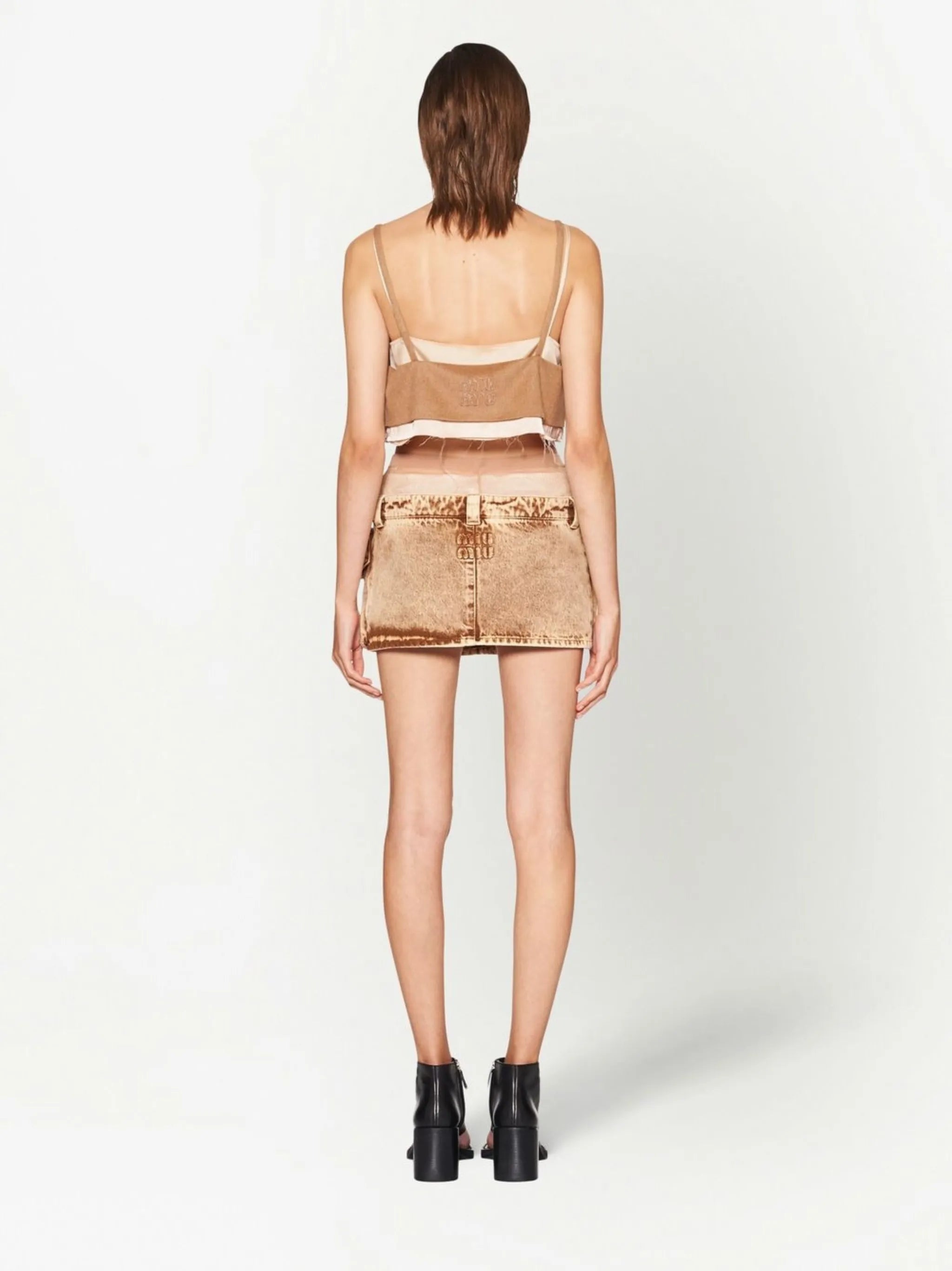 patch-pocket denim mini skirt