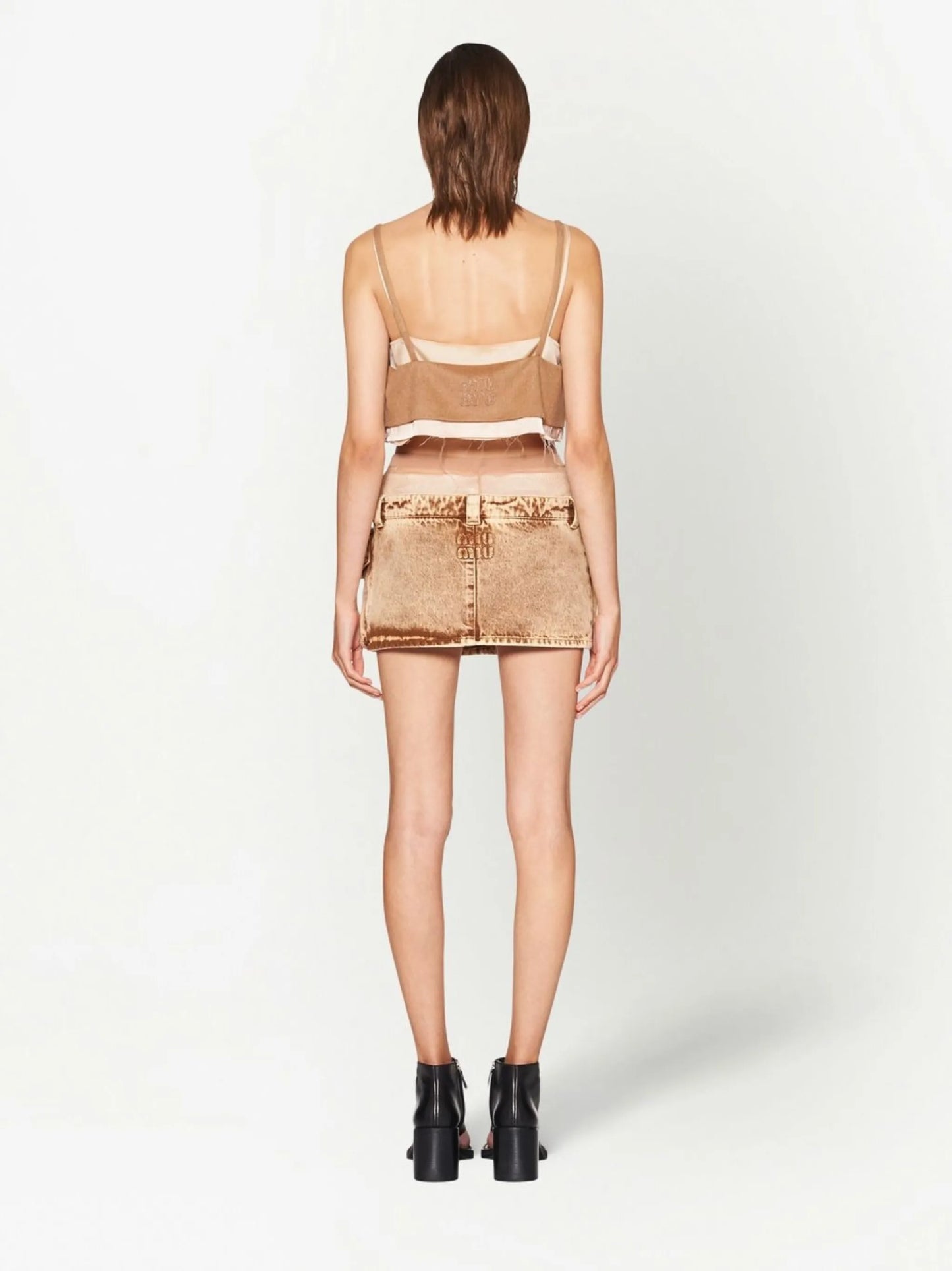 patch-pocket denim mini skirt