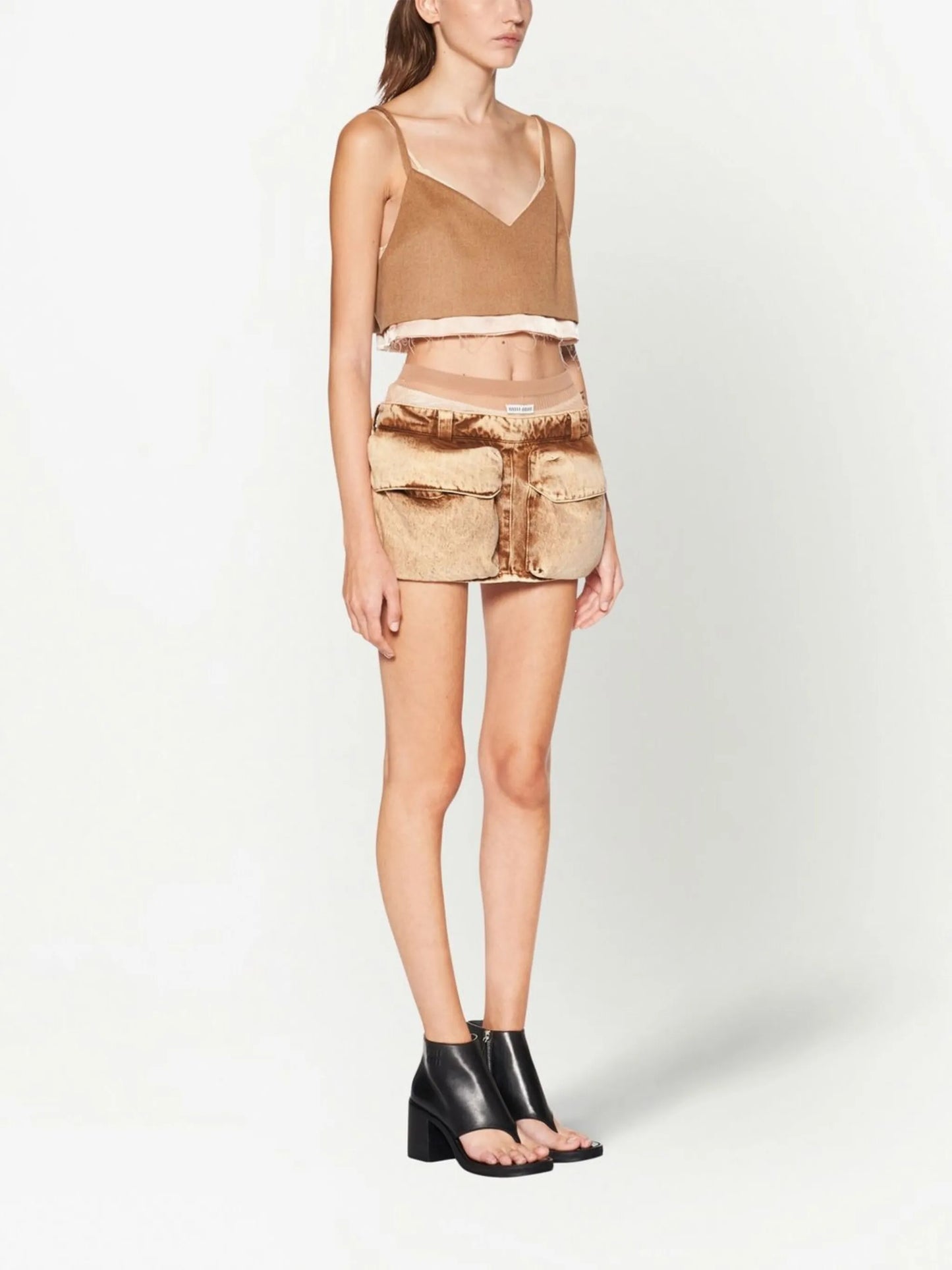 patch-pocket denim mini skirt