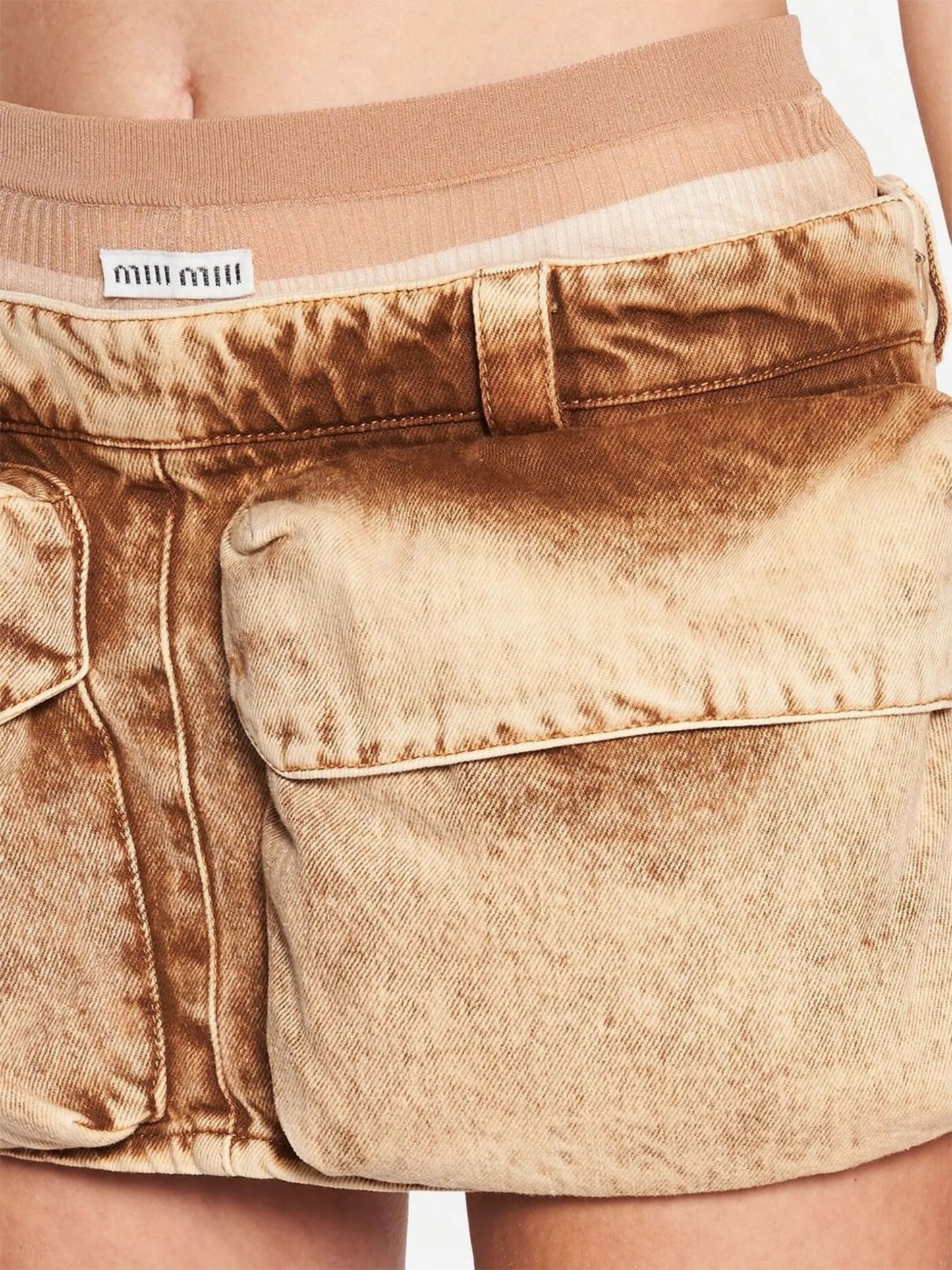 patch-pocket denim mini skirt