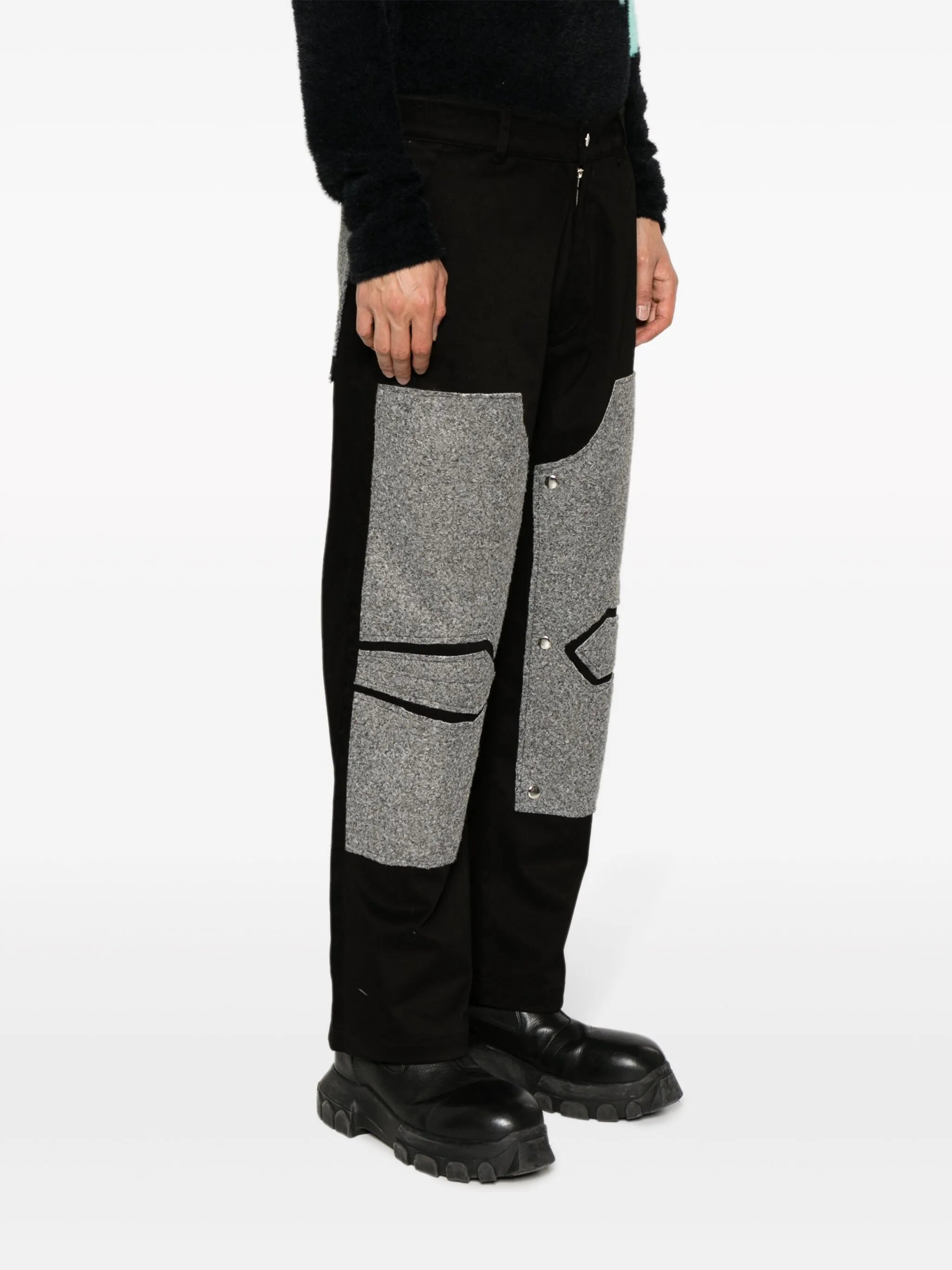 panelled cotton straight-leg trousers