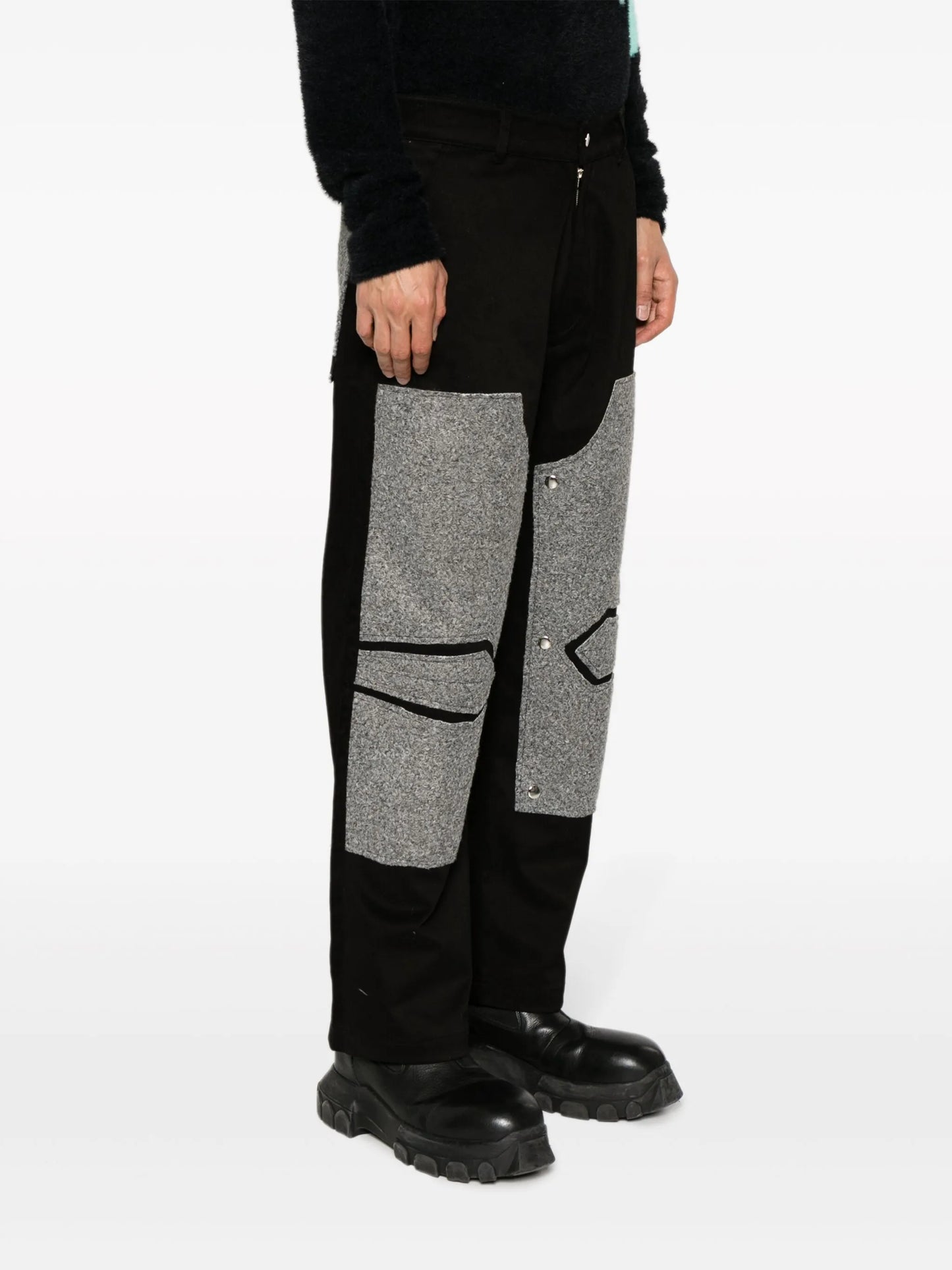panelled cotton straight-leg trousers