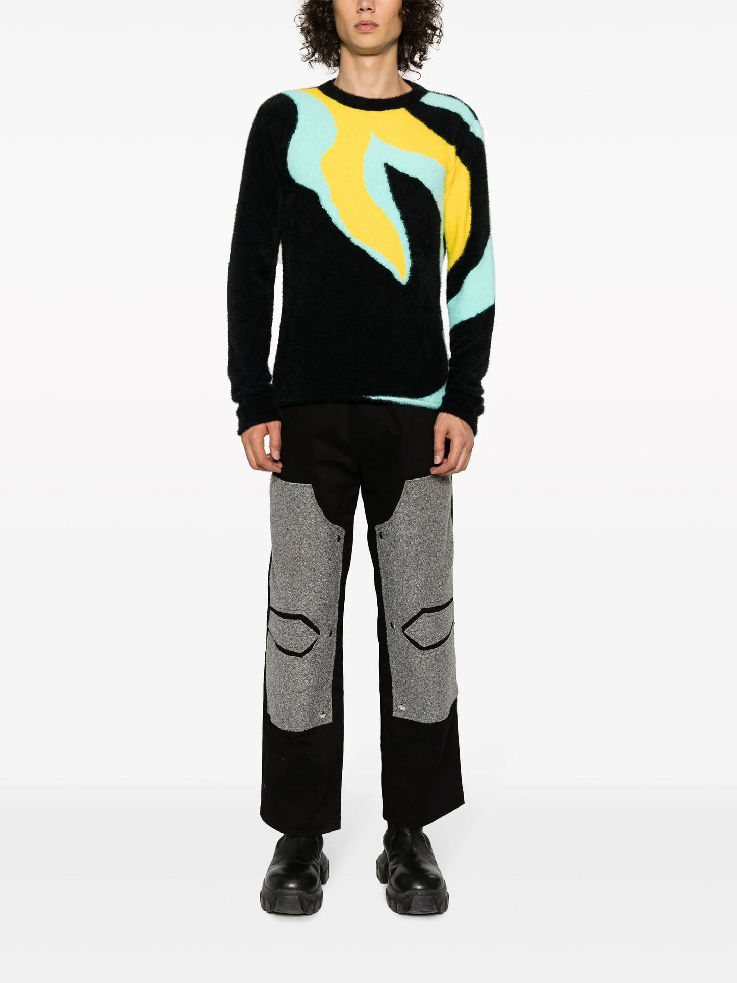 panelled cotton straight-leg trousers