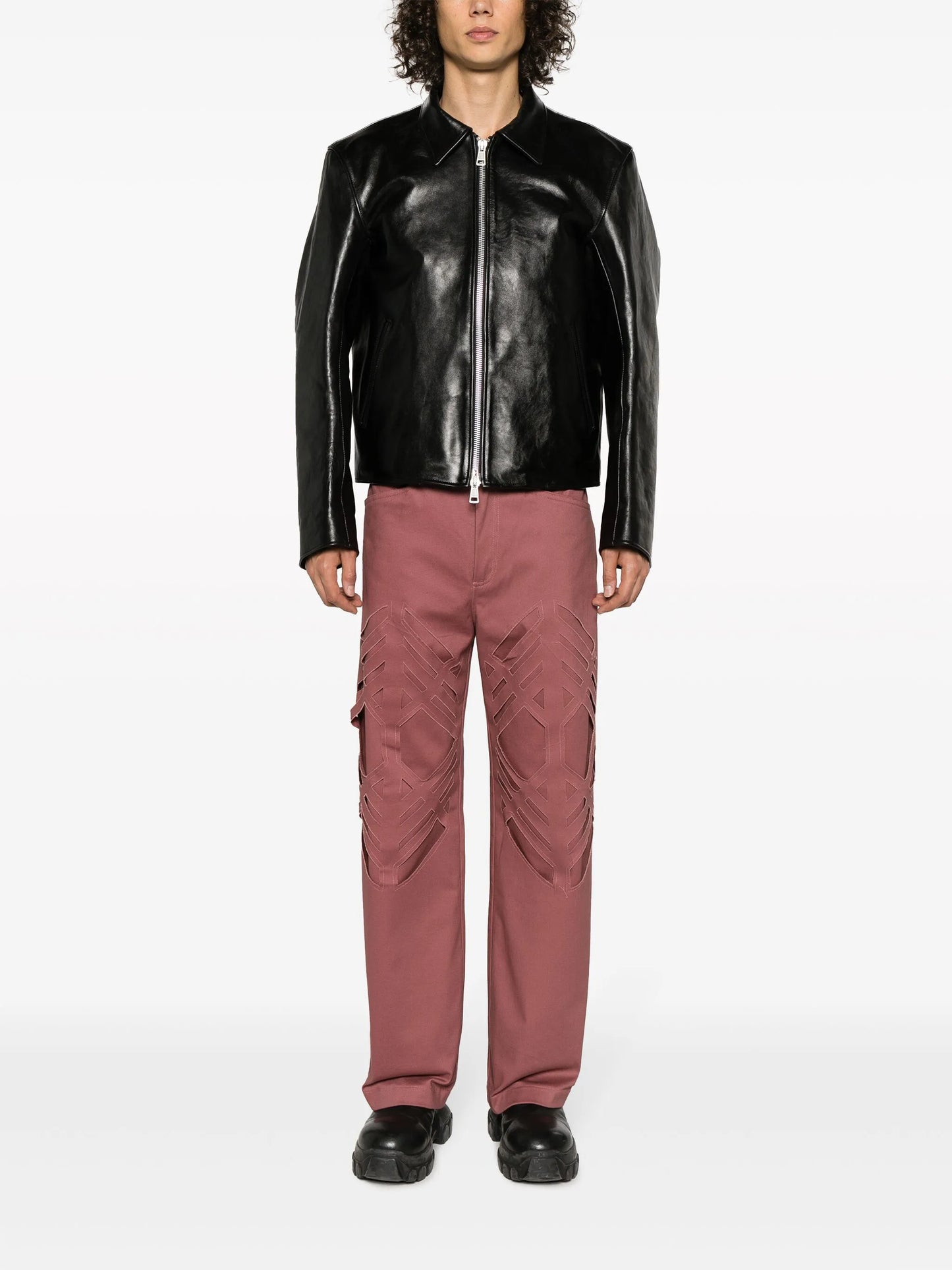 high-waisted laser-cut trousers