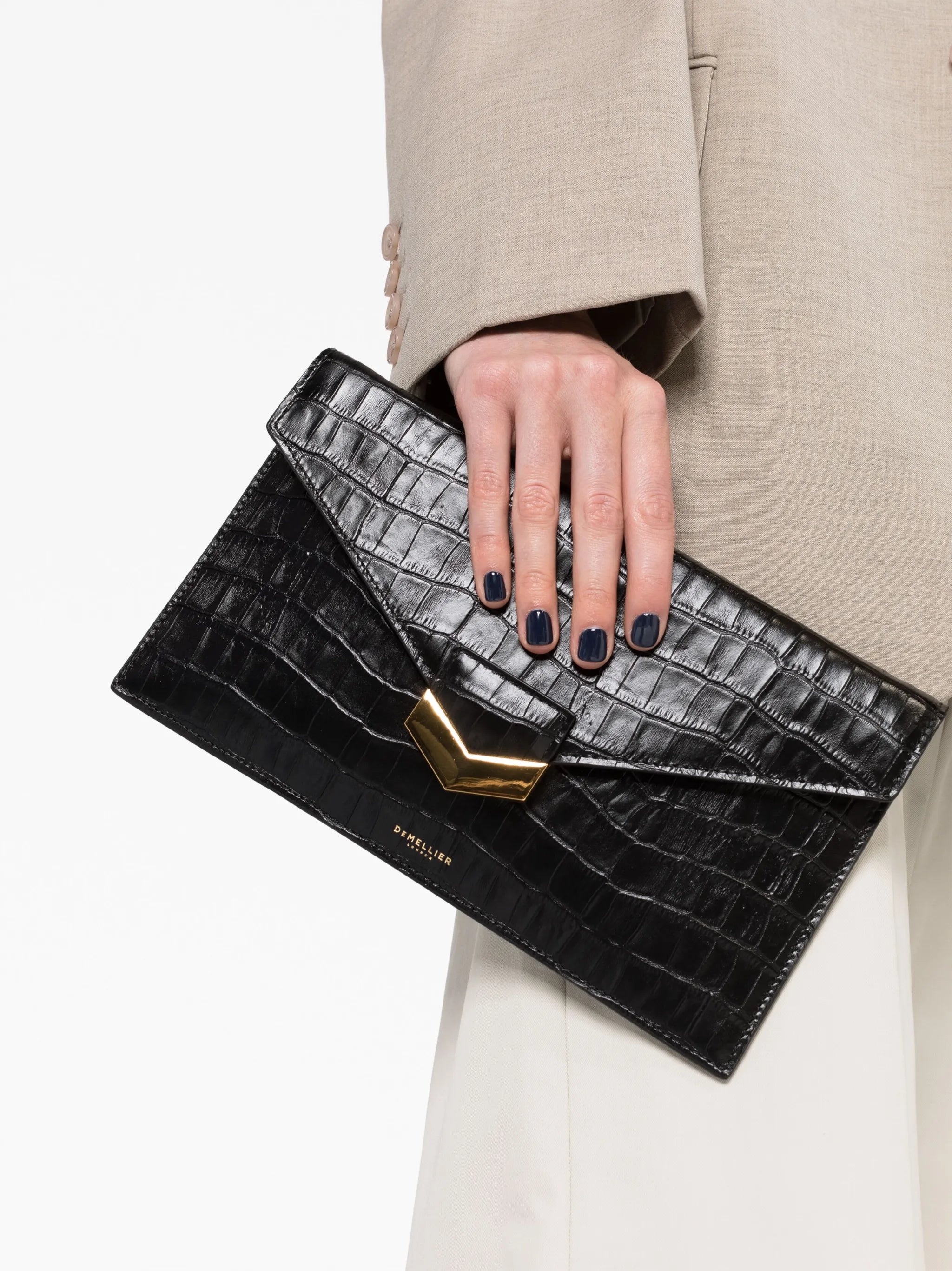 London crocodile-embossed leather clutch bag