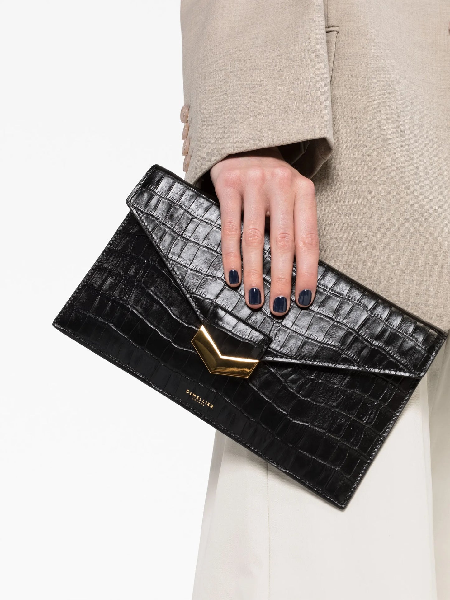 London crocodile-embossed leather clutch bag