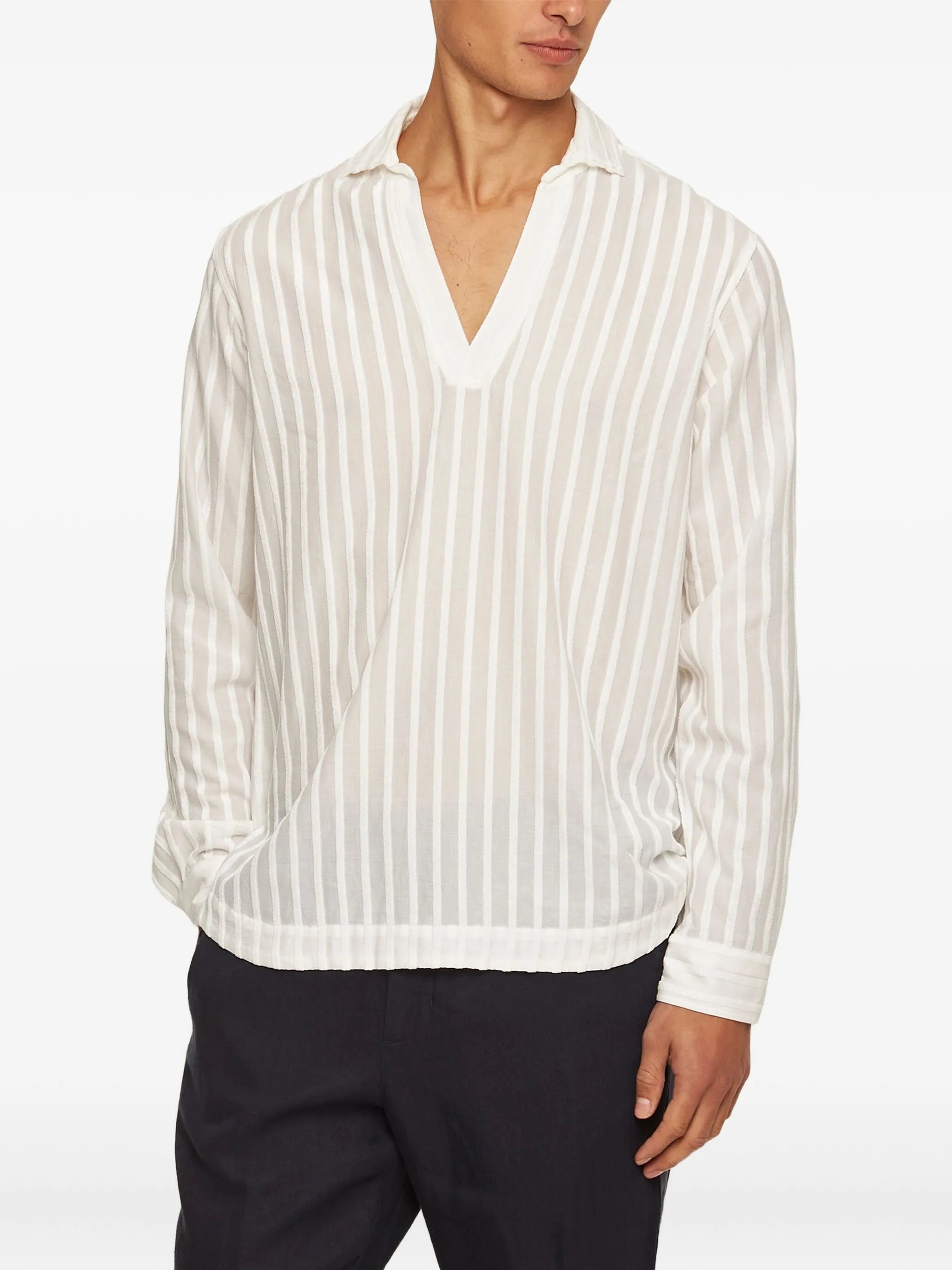 vertical-striped chenille shirt