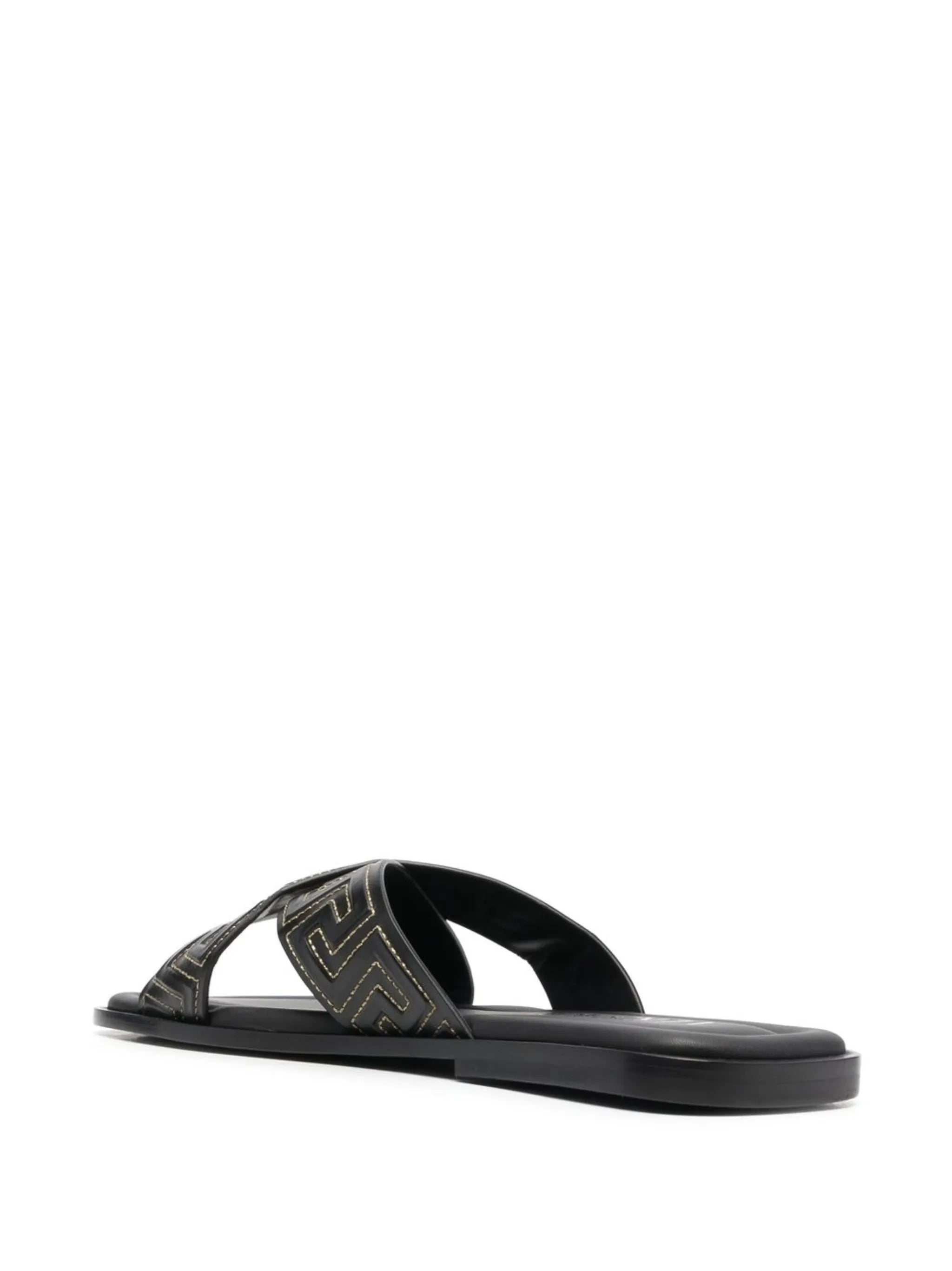 Greca-embossed crossover-strap sandals