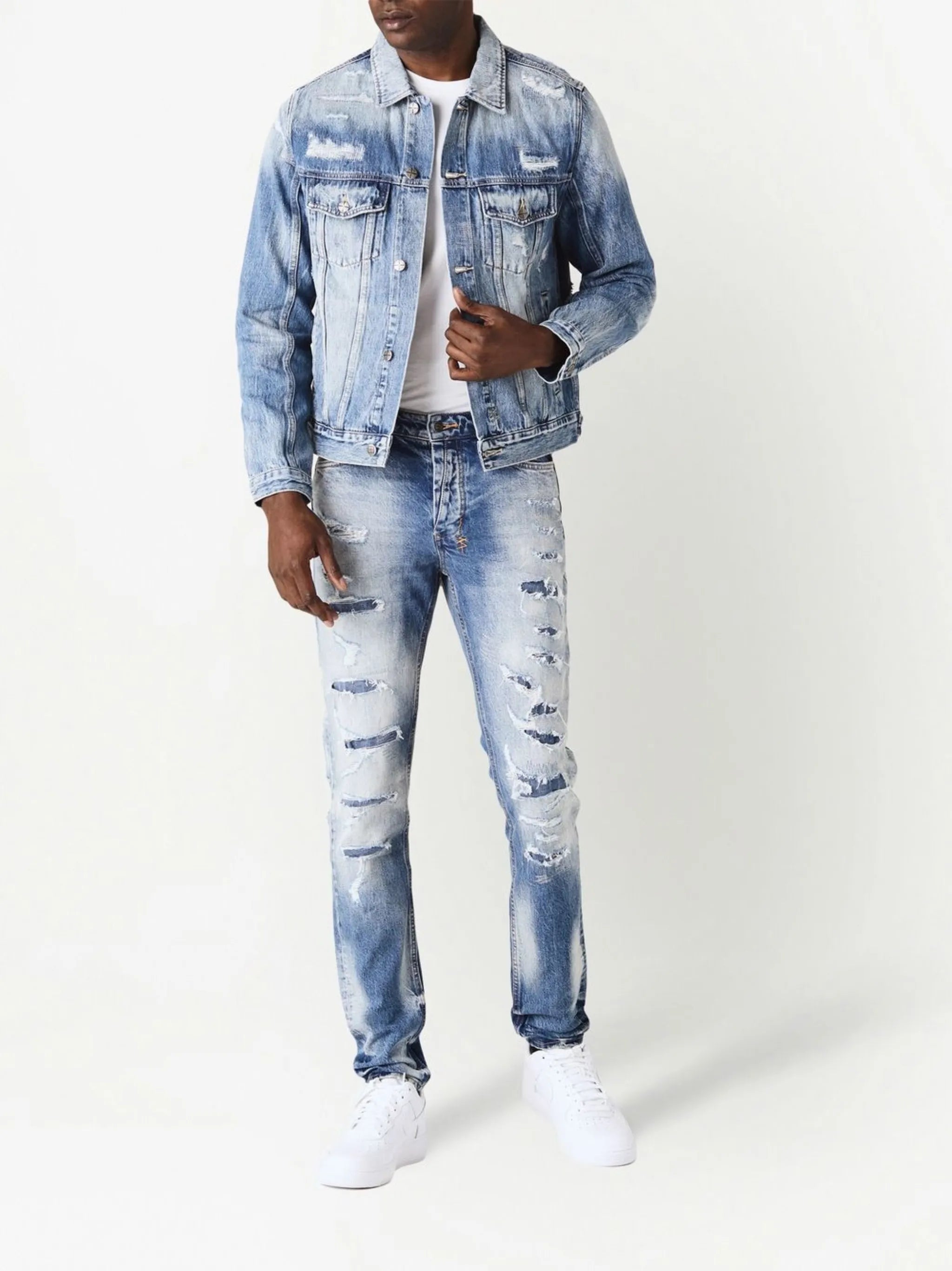 ripped-detail slim-fit jeans