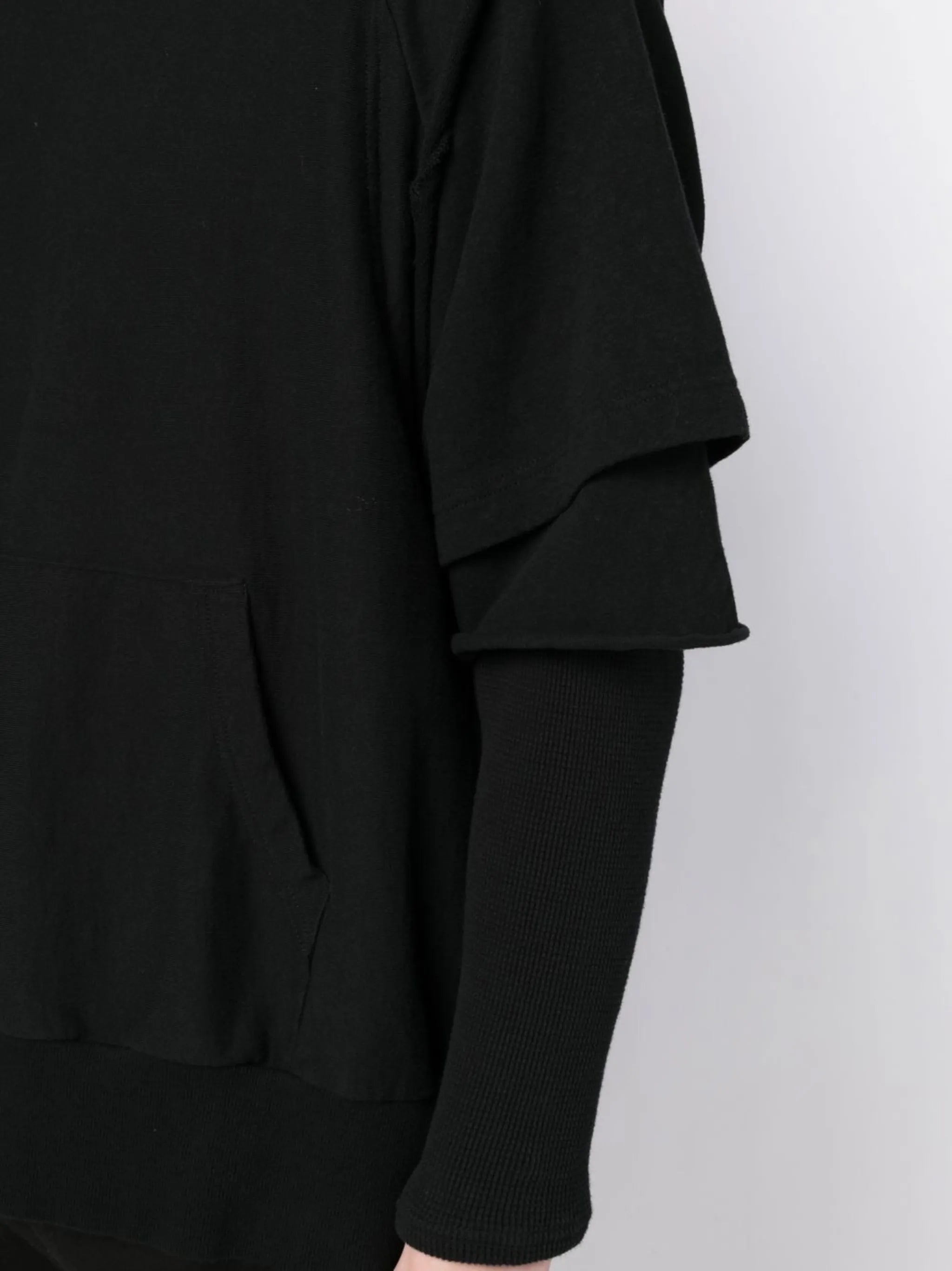 layered-sleeve cotton hoodie