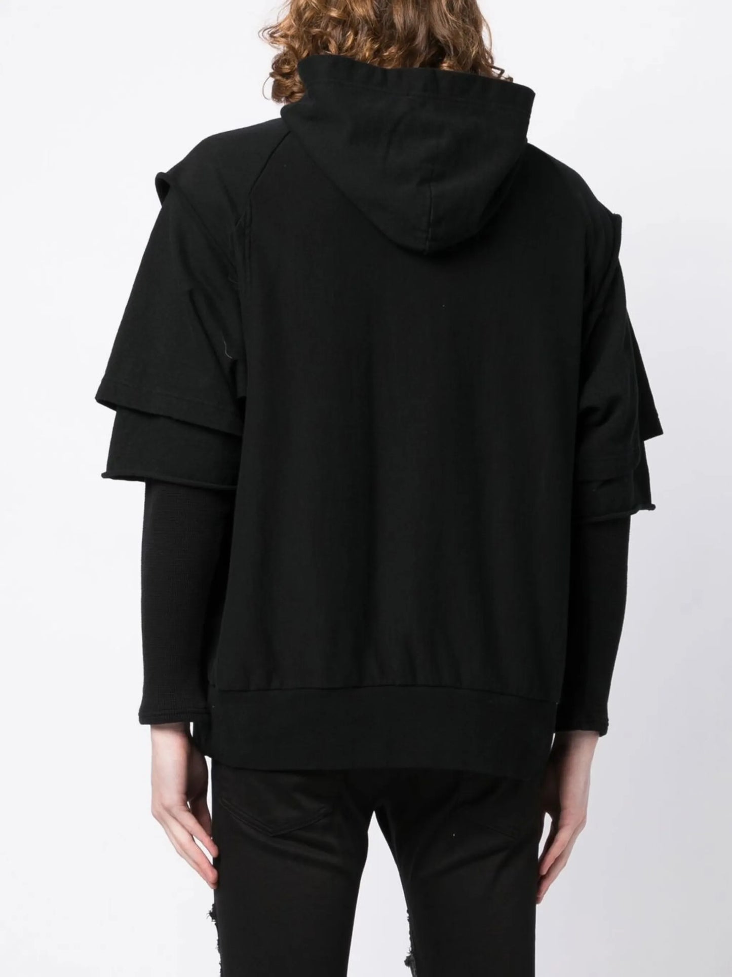 layered-sleeve cotton hoodie