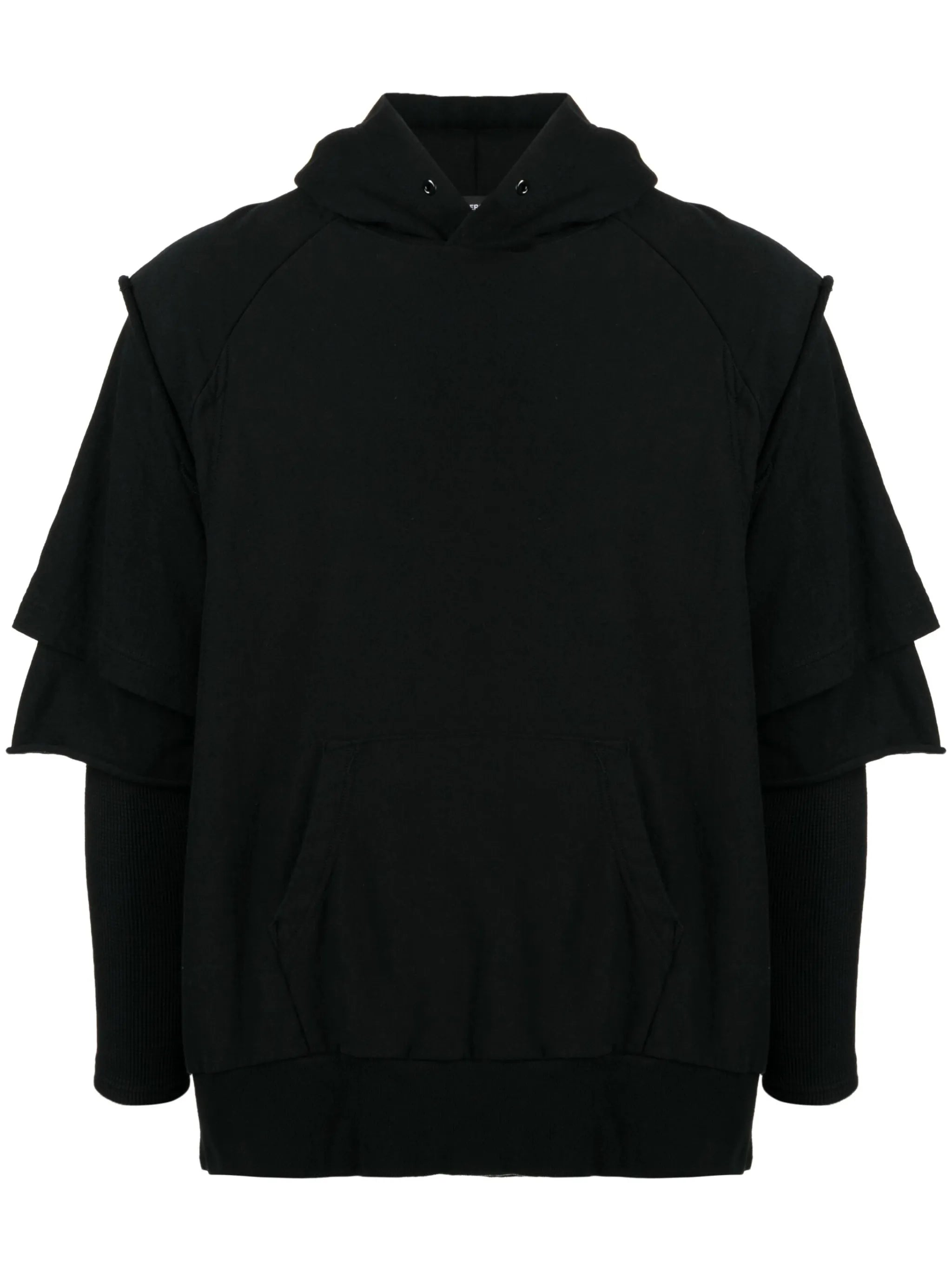 layered-sleeve cotton hoodie