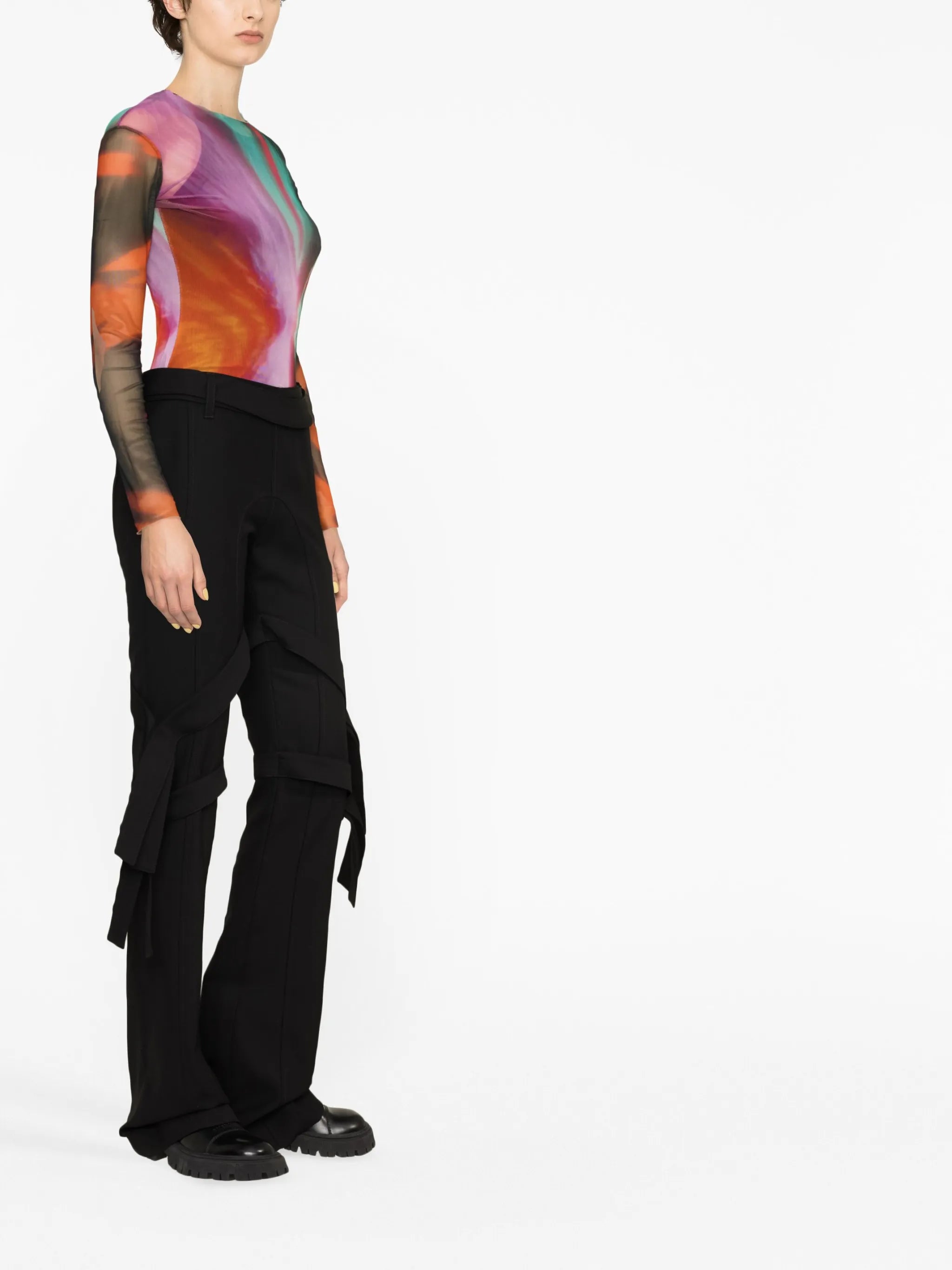 strap-detail flared trousers