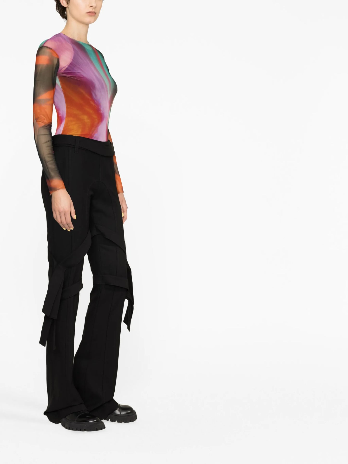 strap-detail flared trousers