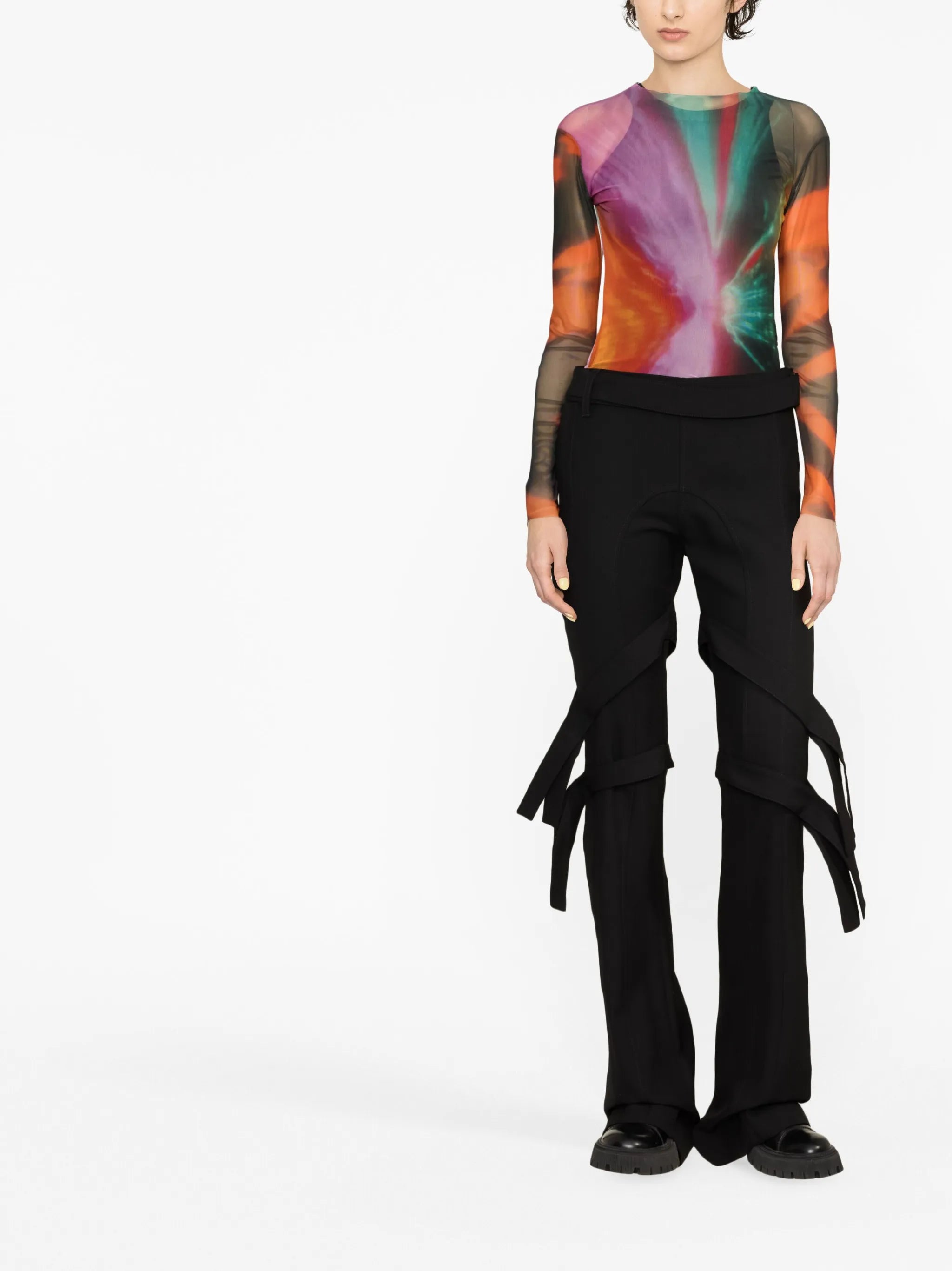 strap-detail flared trousers