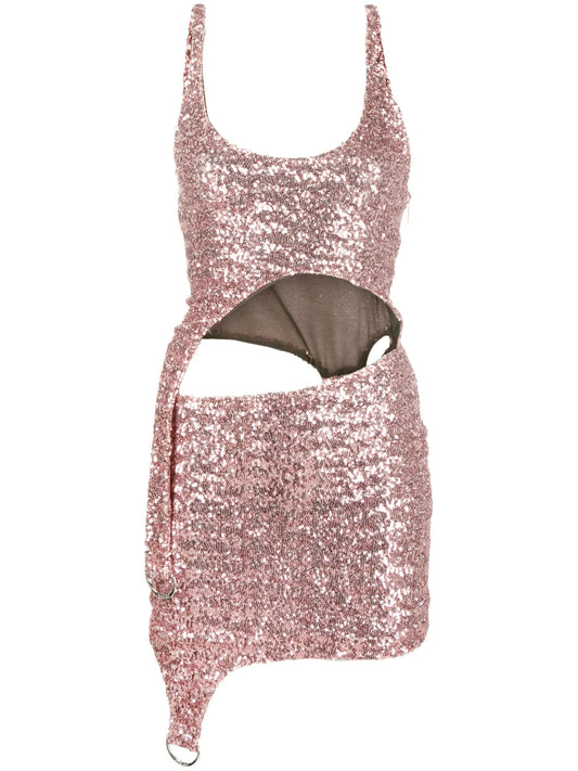 cut-out asymmetric sequin minidress