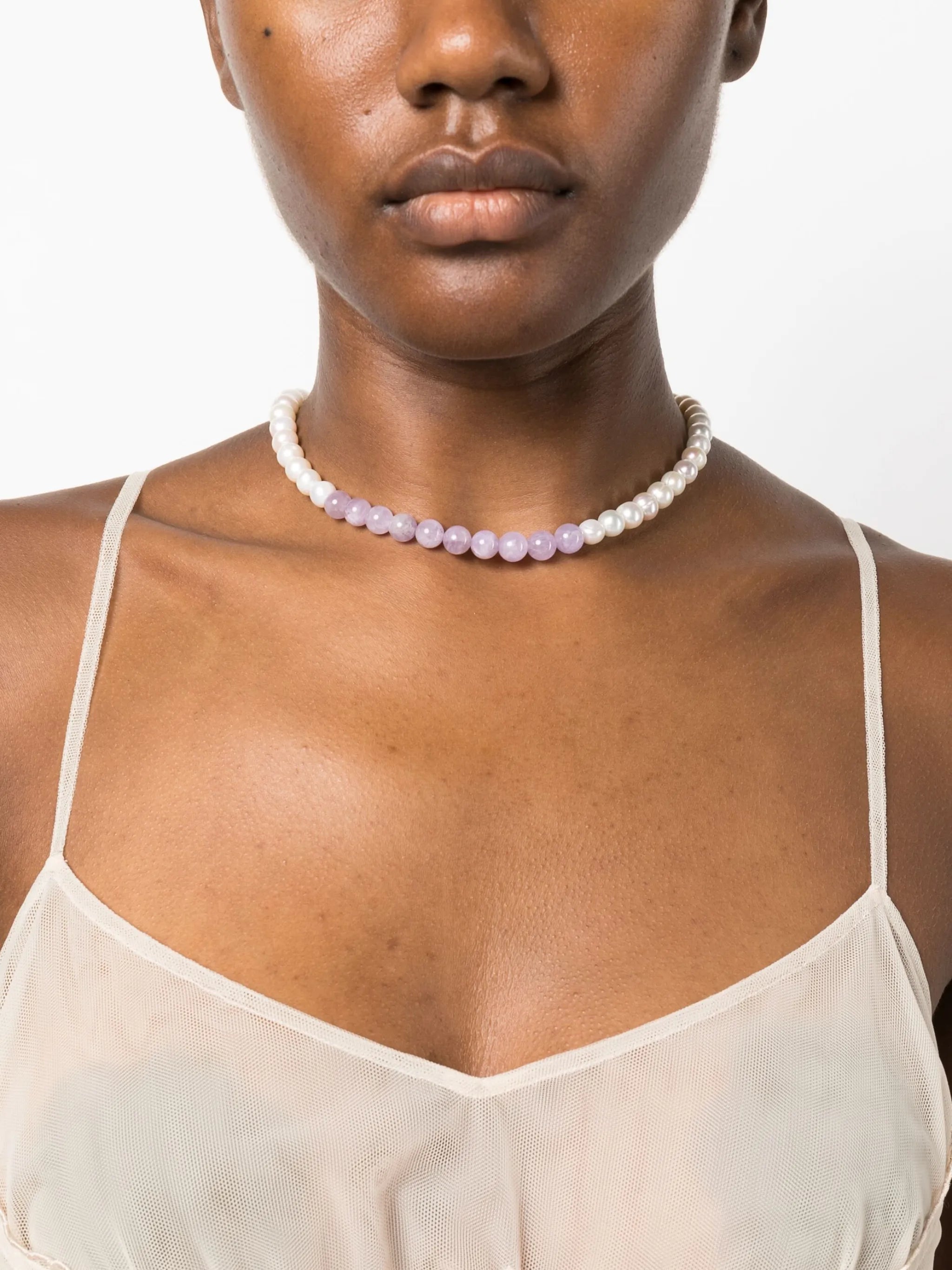 jade and pearl-detail necklace