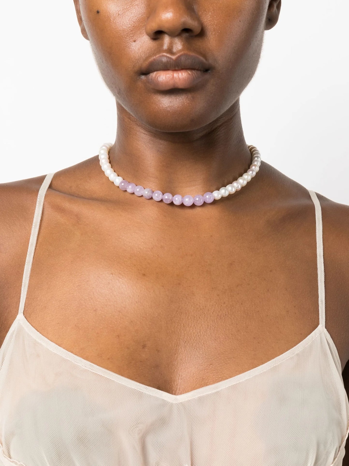 jade and pearl-detail necklace