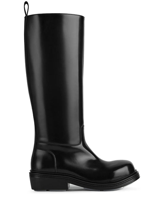 patent-leather knee-high boots