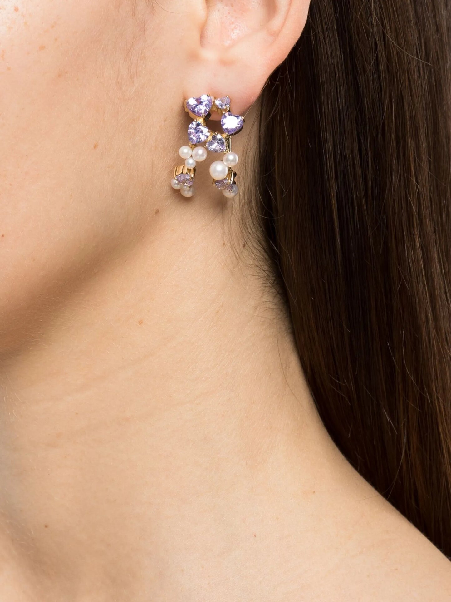 heart-cut crystals pearl earrings