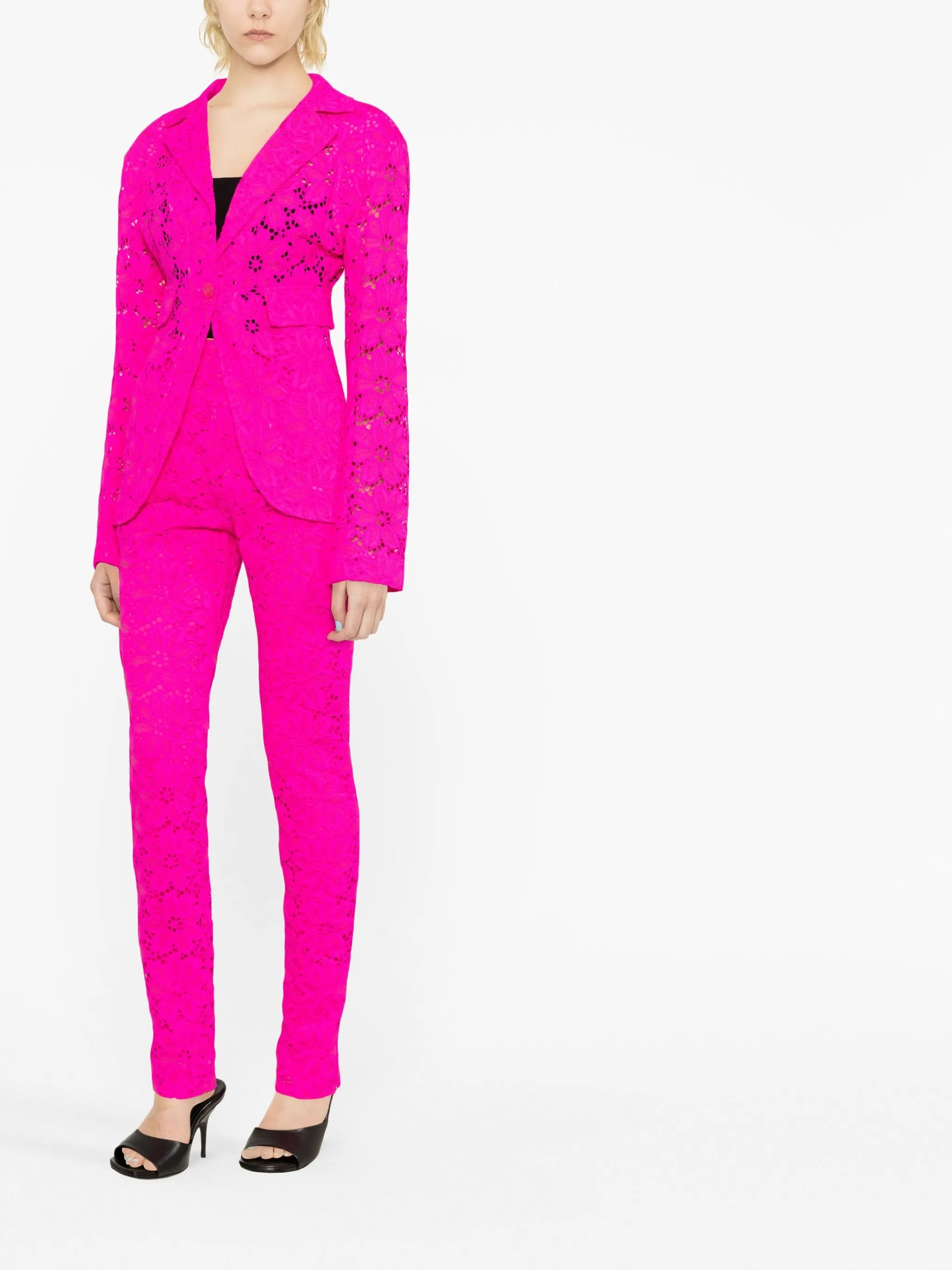 single-breasted crochet blazer