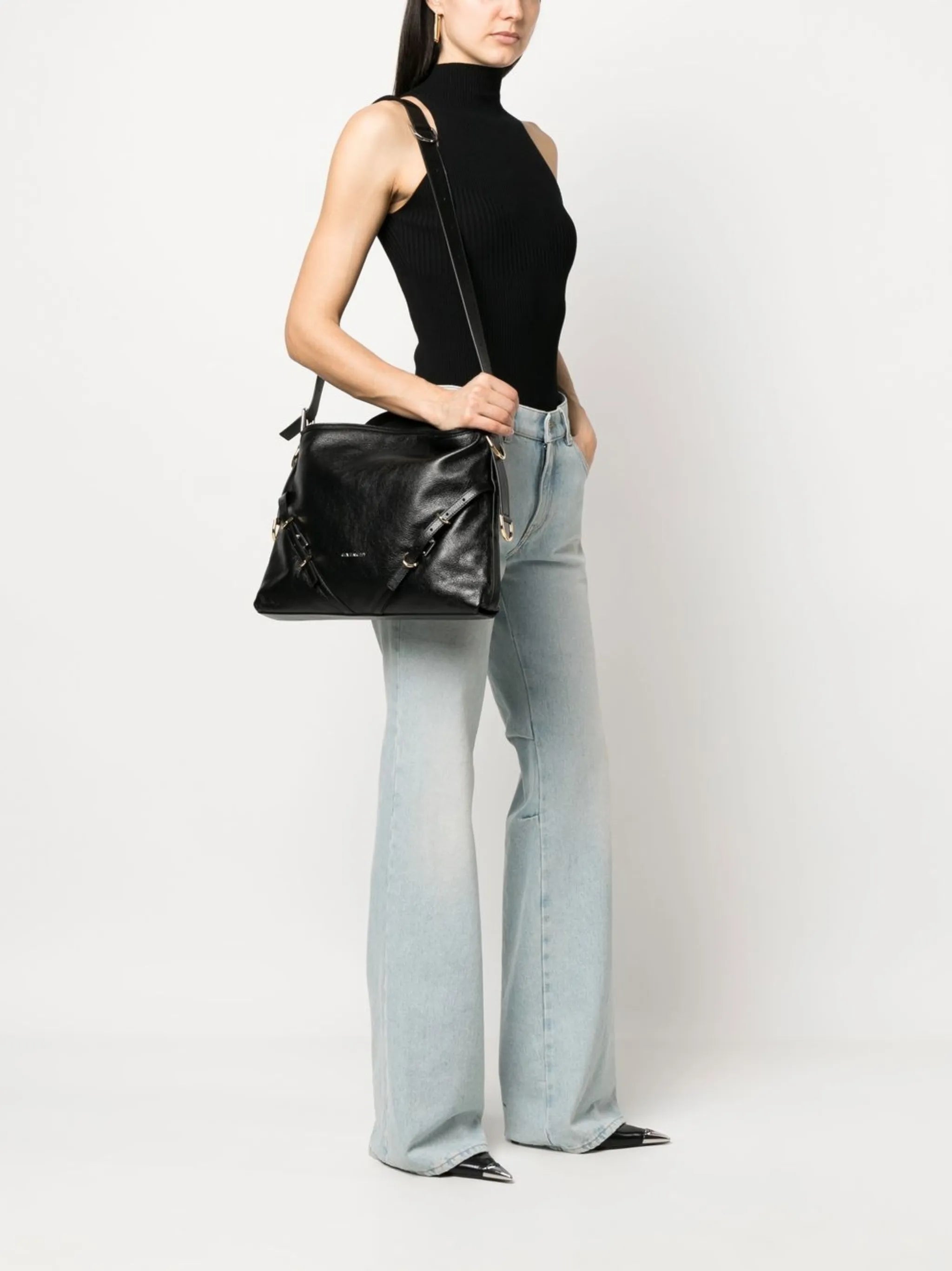 grained-leather shoulder bag