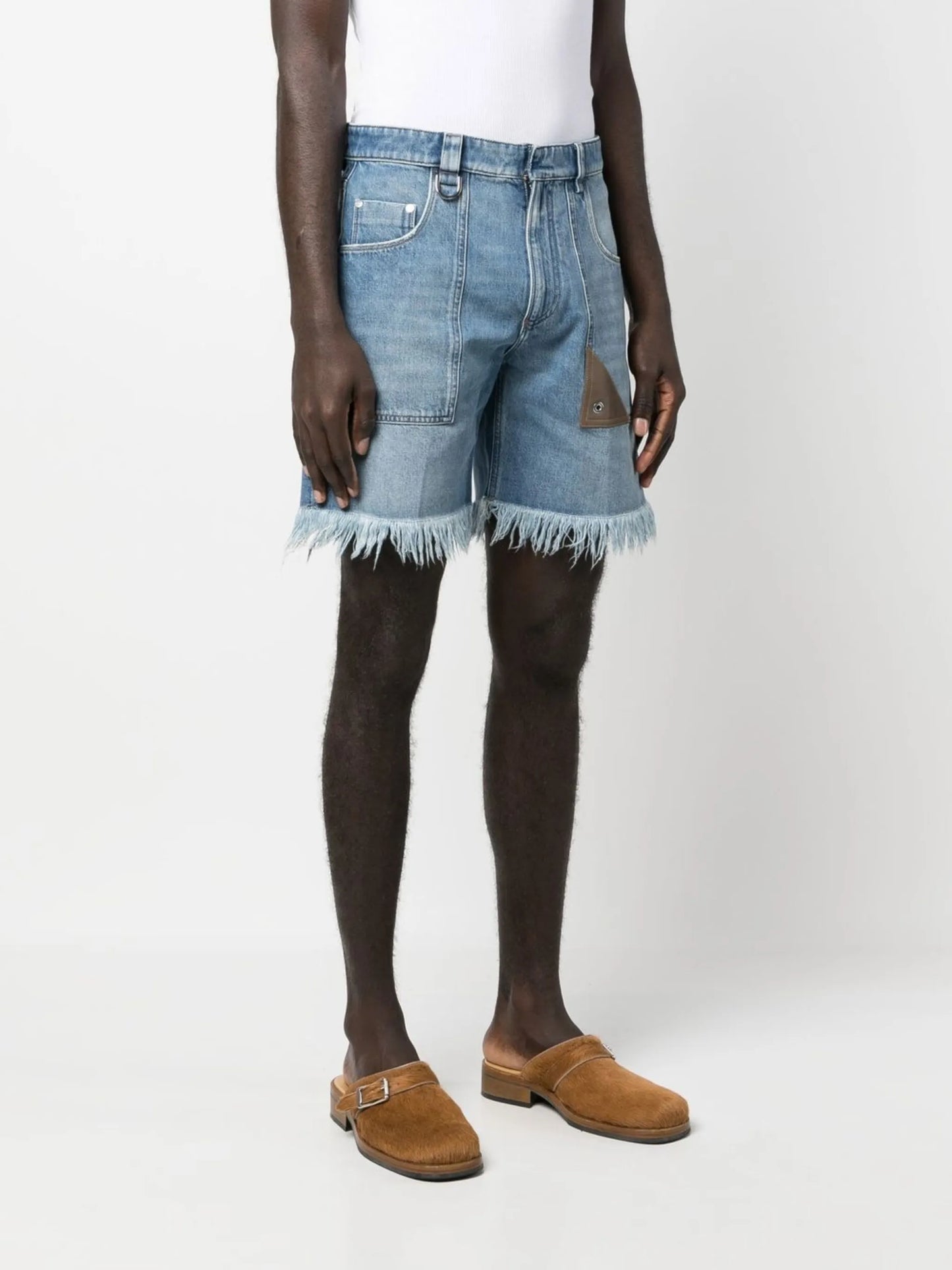 frayed-details denim shorts