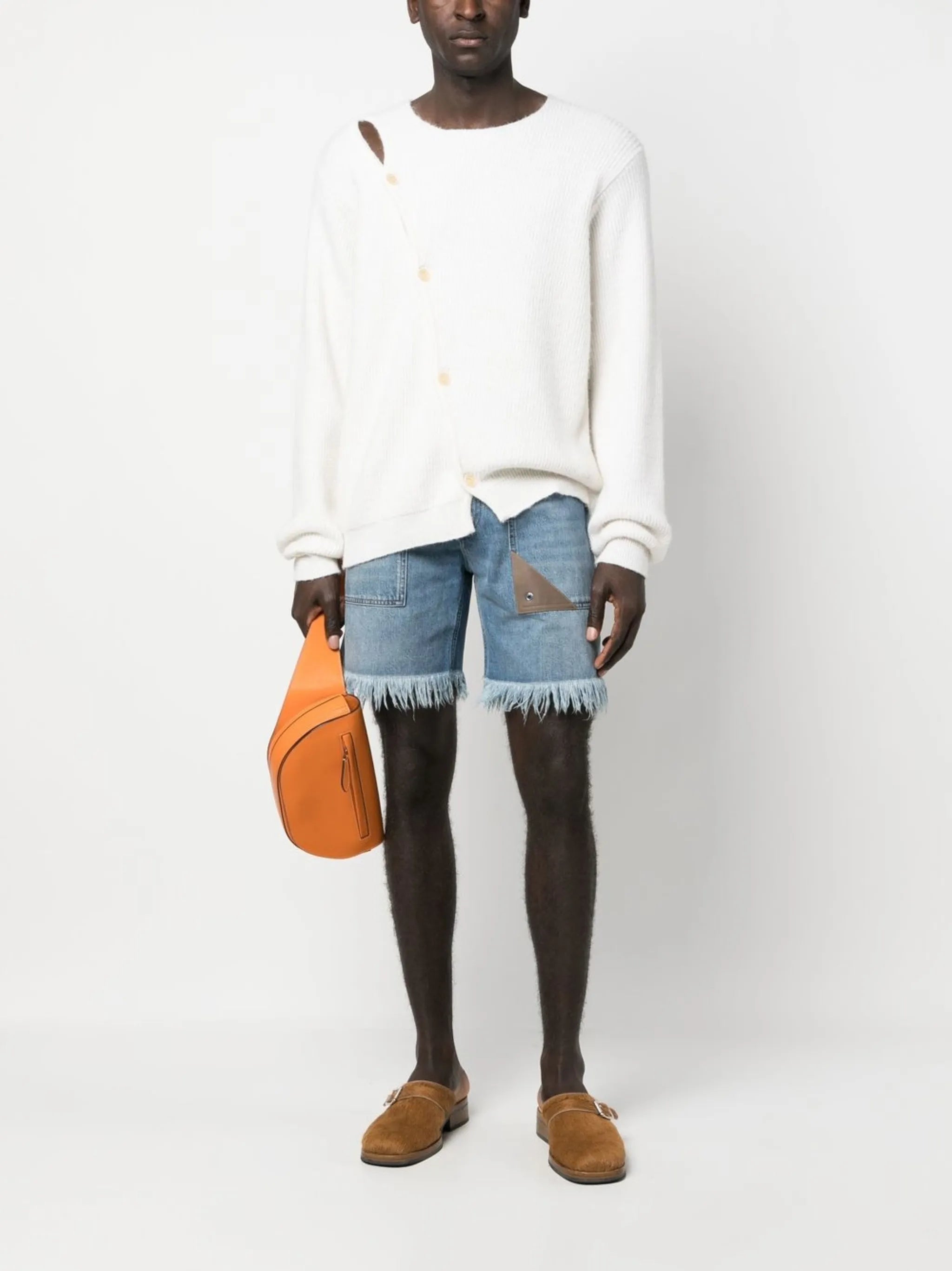 frayed-details denim shorts