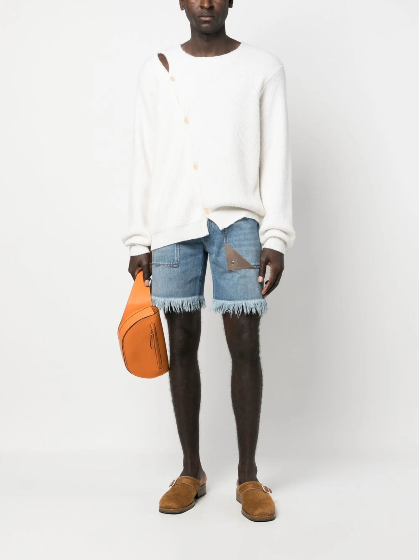 frayed-details denim shorts