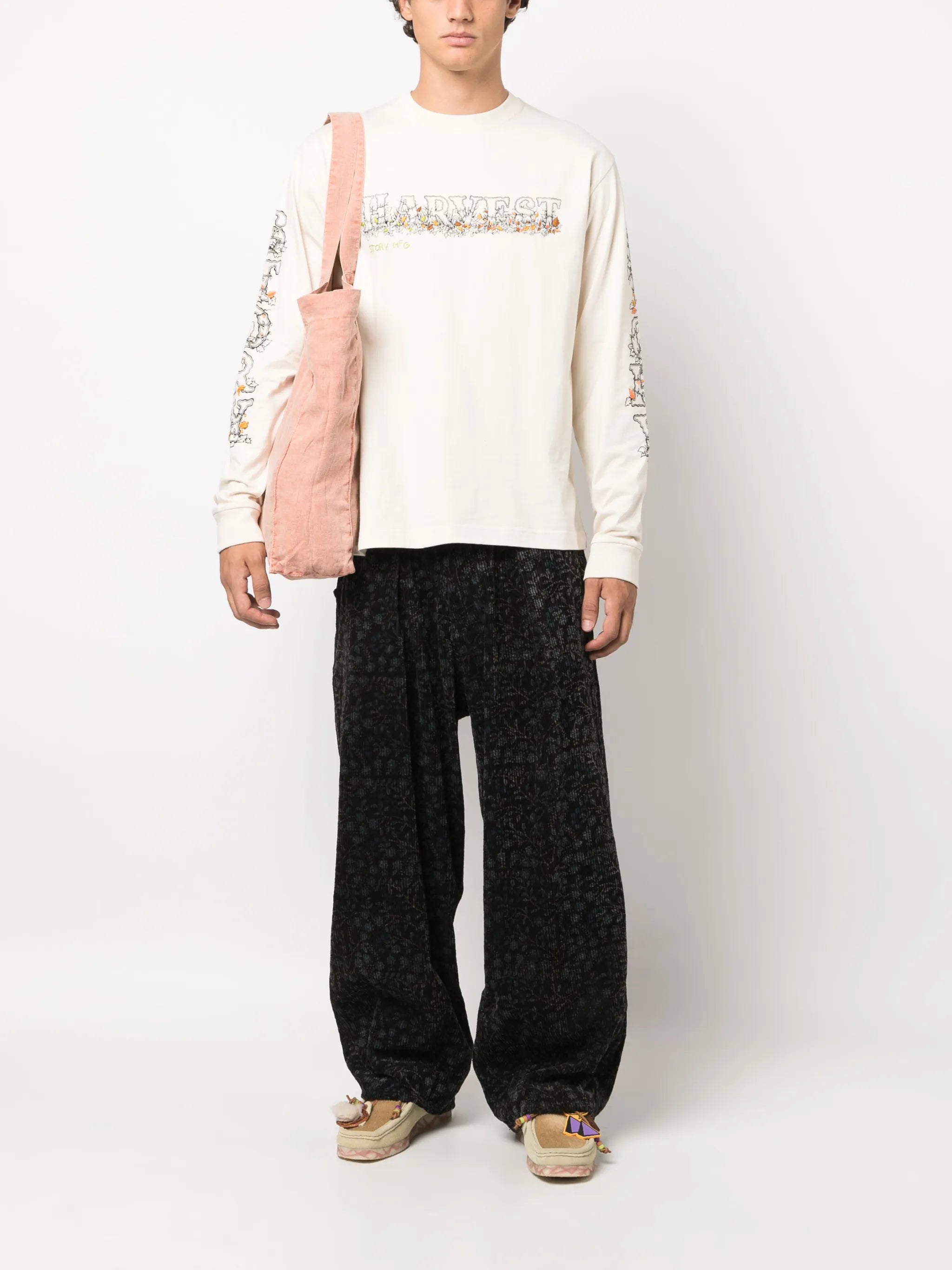 floral-print corduroy trousers