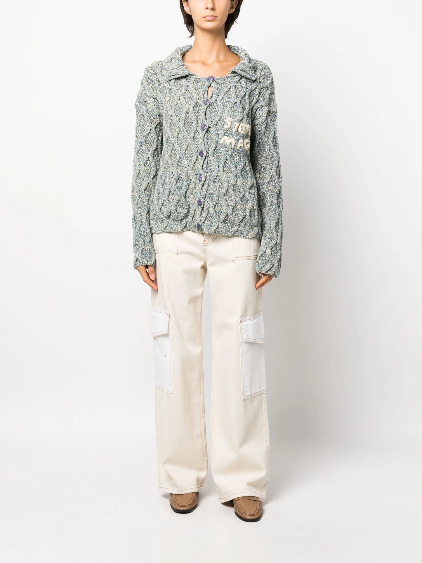 logo-embroidered organic cotton cardigan