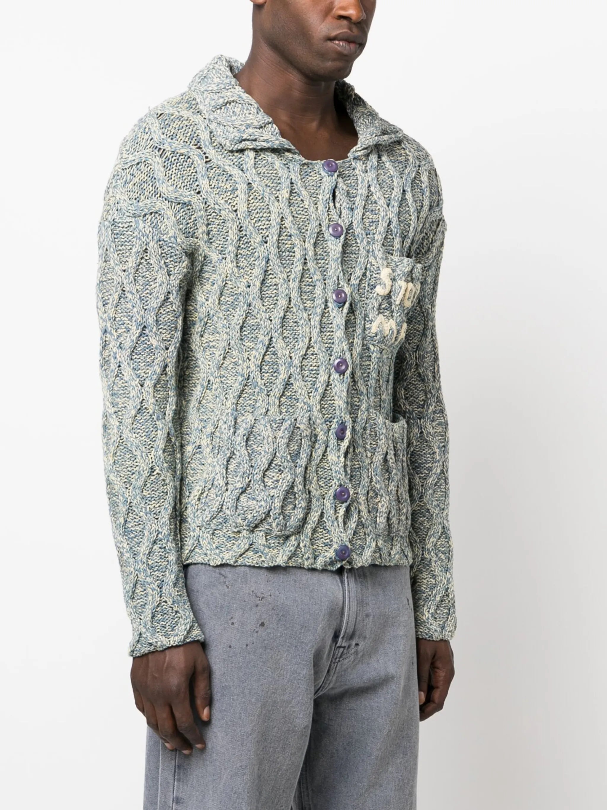 logo-embroidered organic cotton cardigan