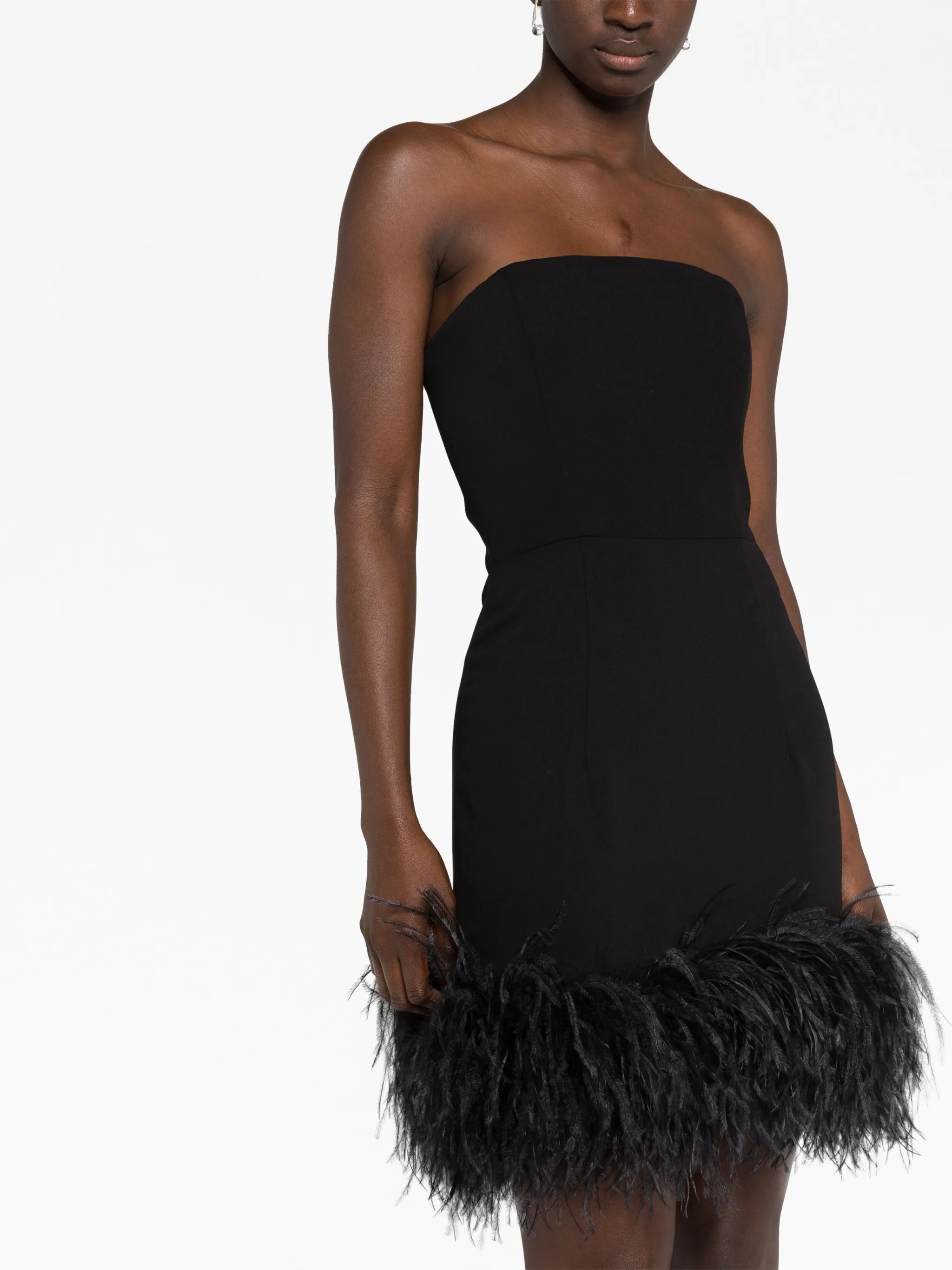 Minelli feather-trim strapless minidress