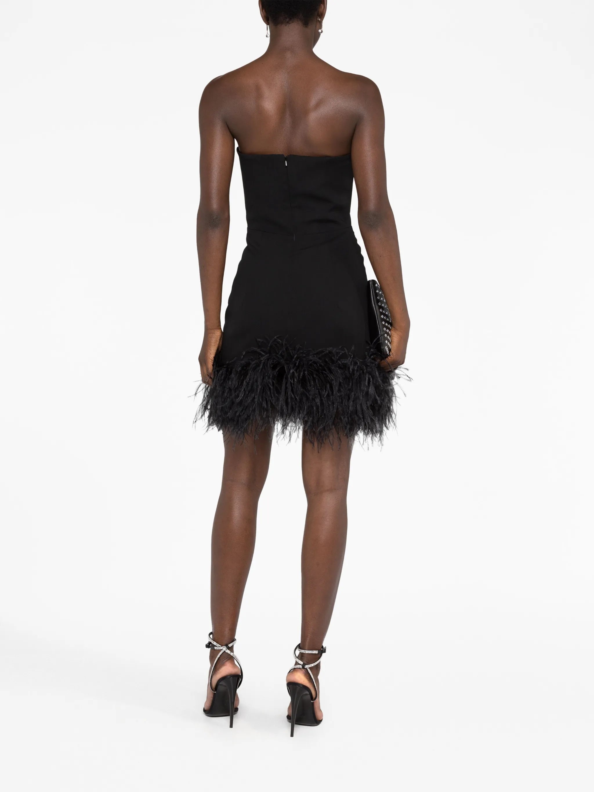 Minelli feather-trim strapless minidress