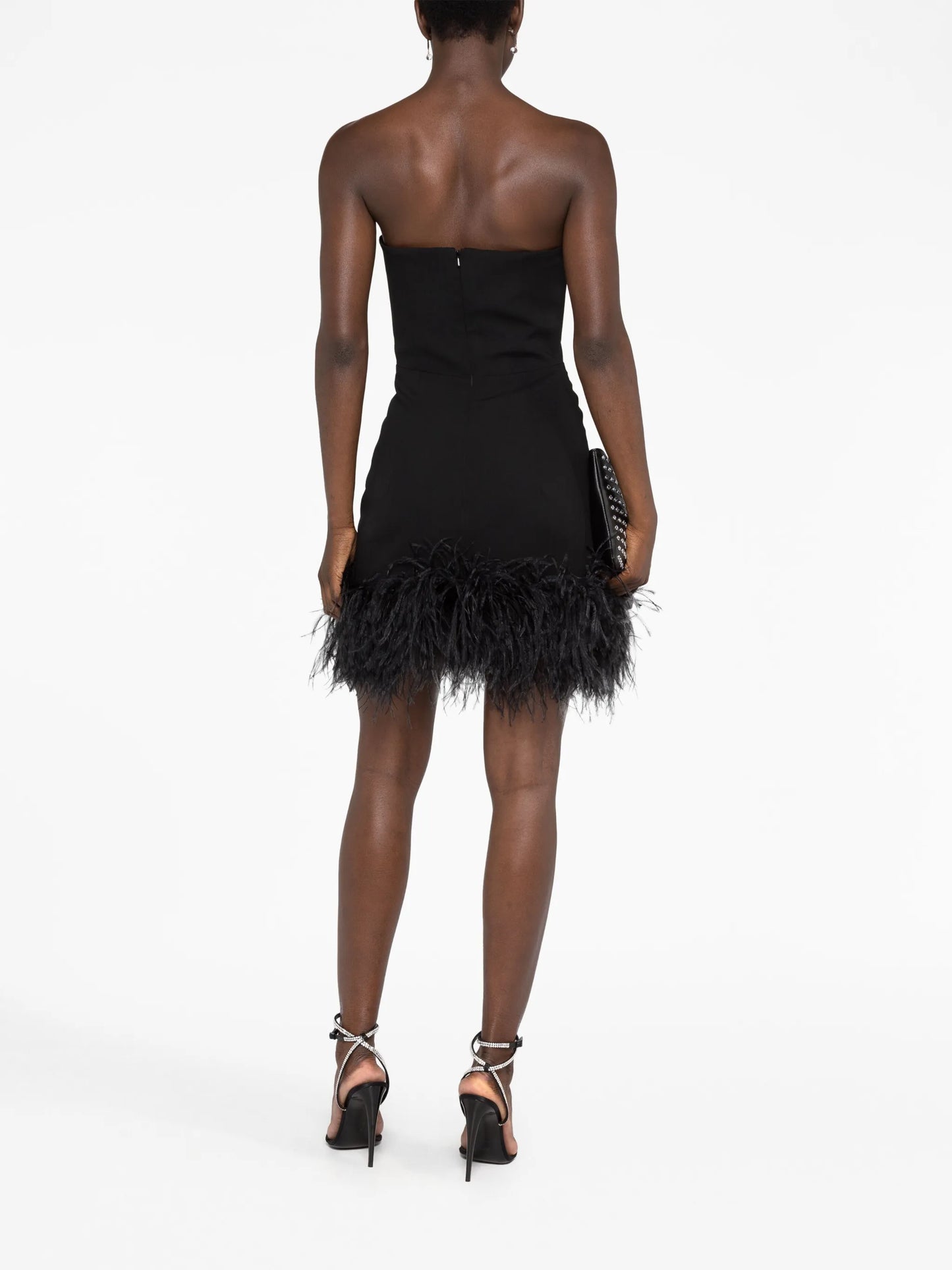 Minelli feather-trim strapless minidress
