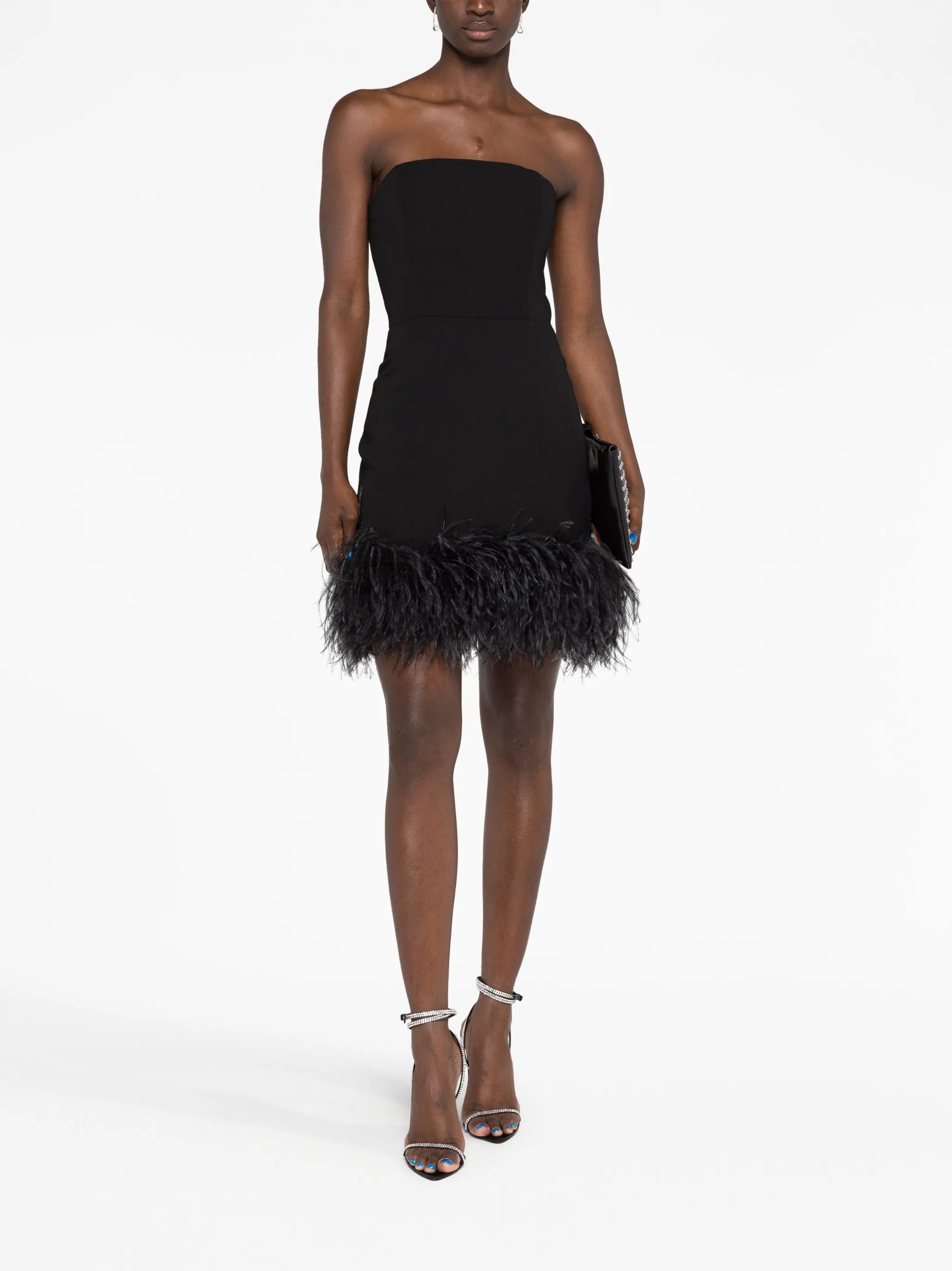 Minelli feather-trim strapless minidress