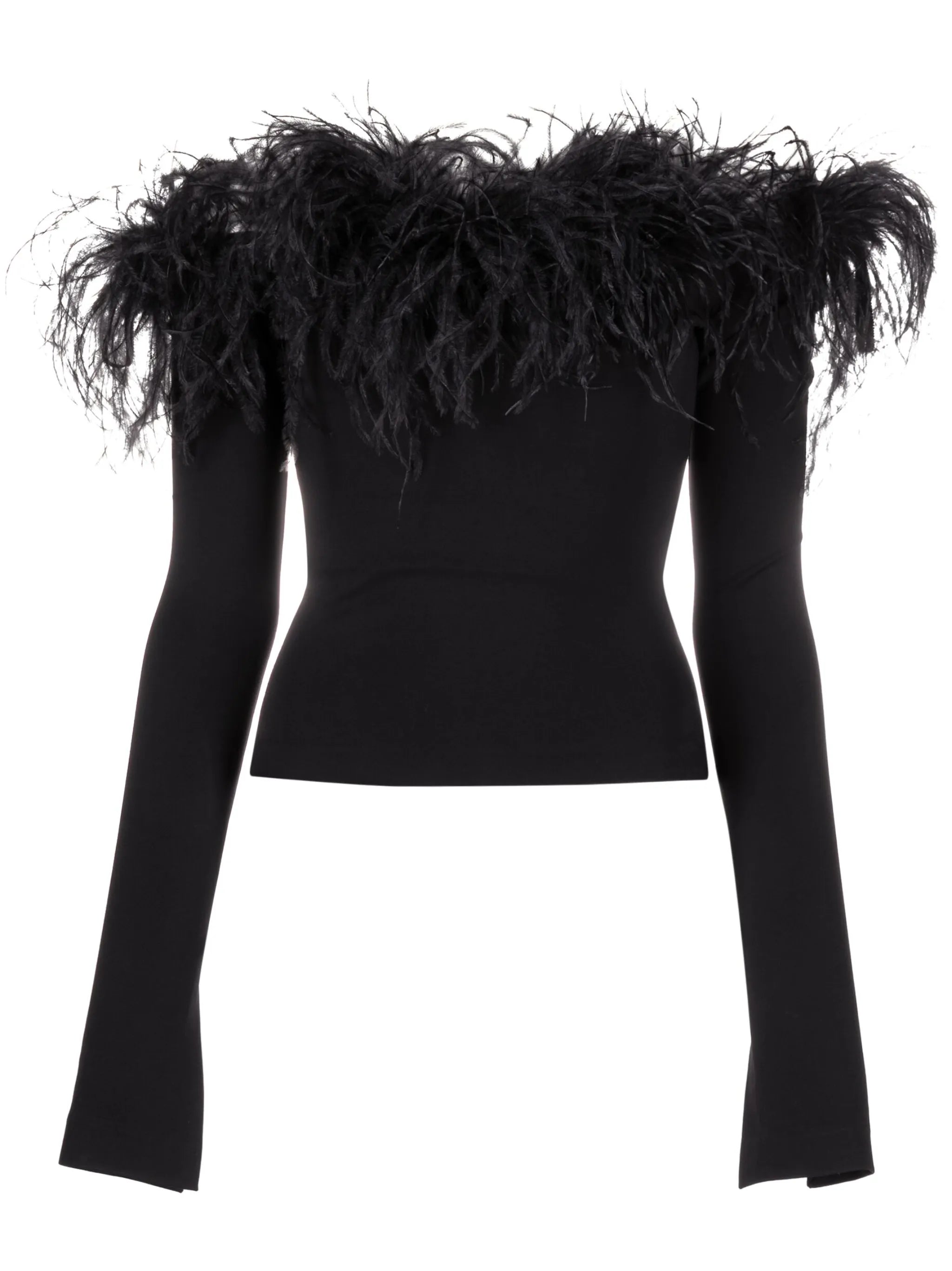 feather-trimmed off-shoulder top