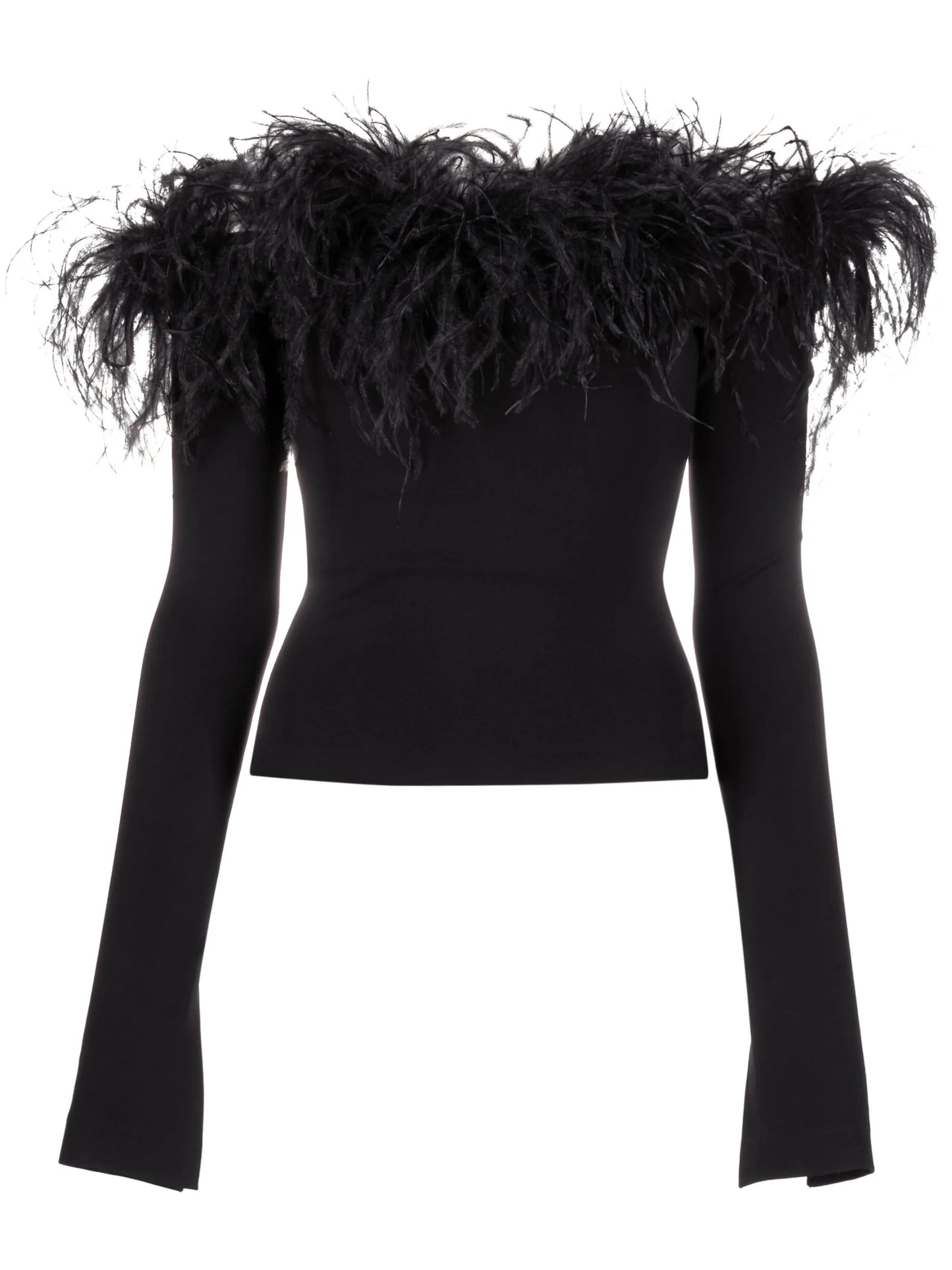 feather-trimmed off-shoulder top