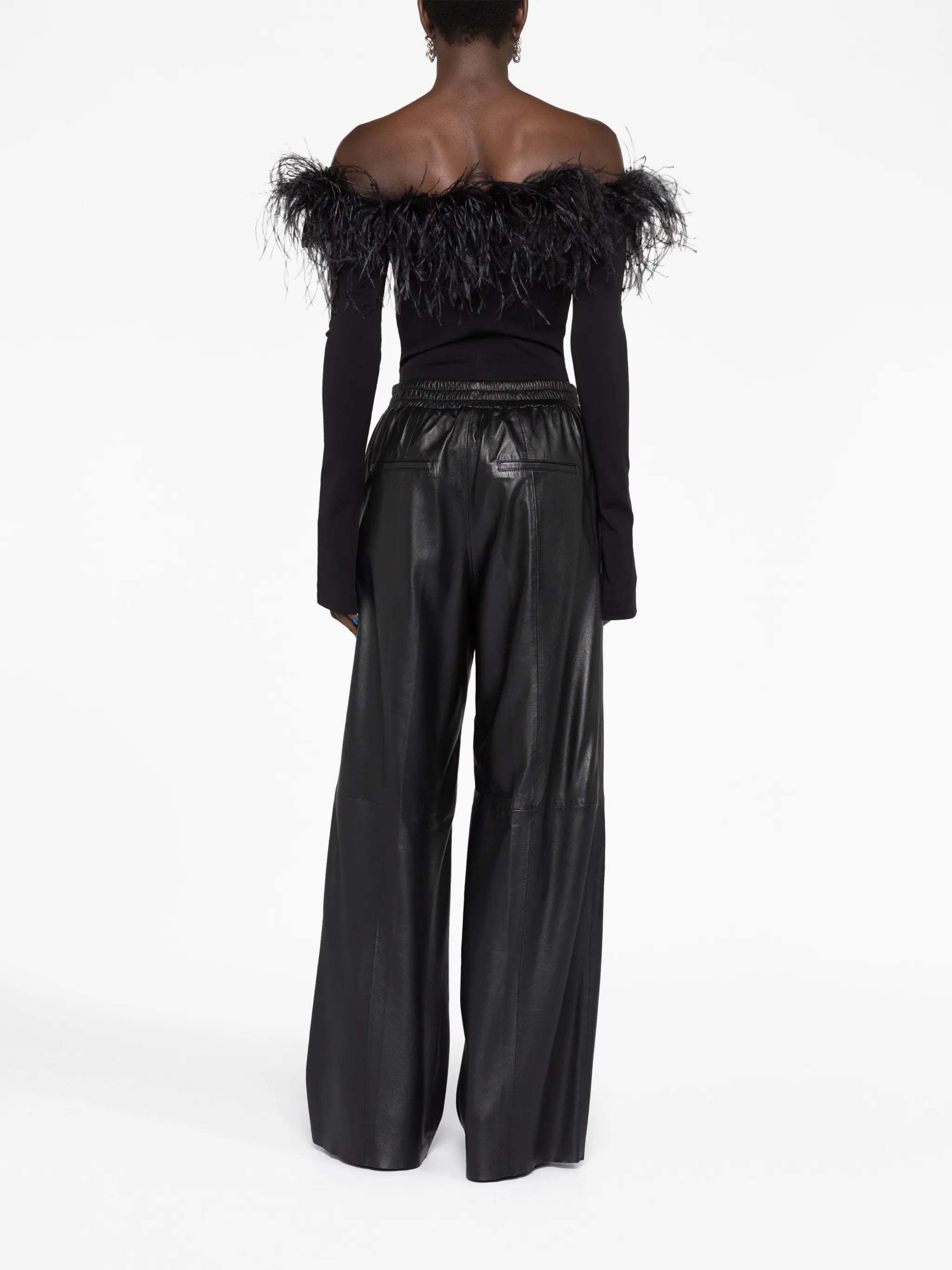 feather-trimmed off-shoulder top