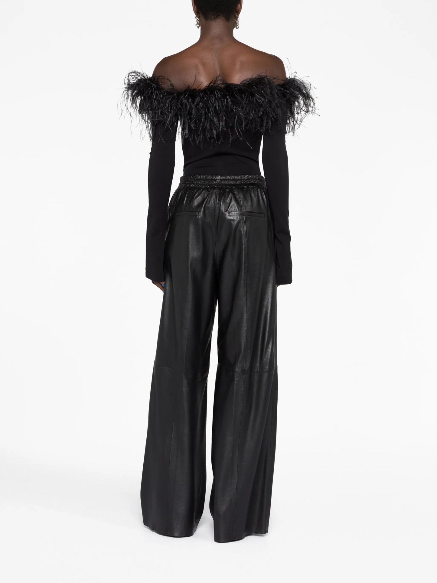 feather-trimmed off-shoulder top